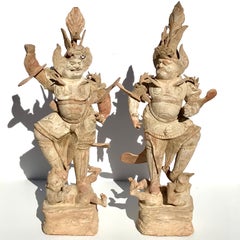 Große Tang Dynasty Töpferei bemalt Lokapalas Skulpturen 28 Zoll