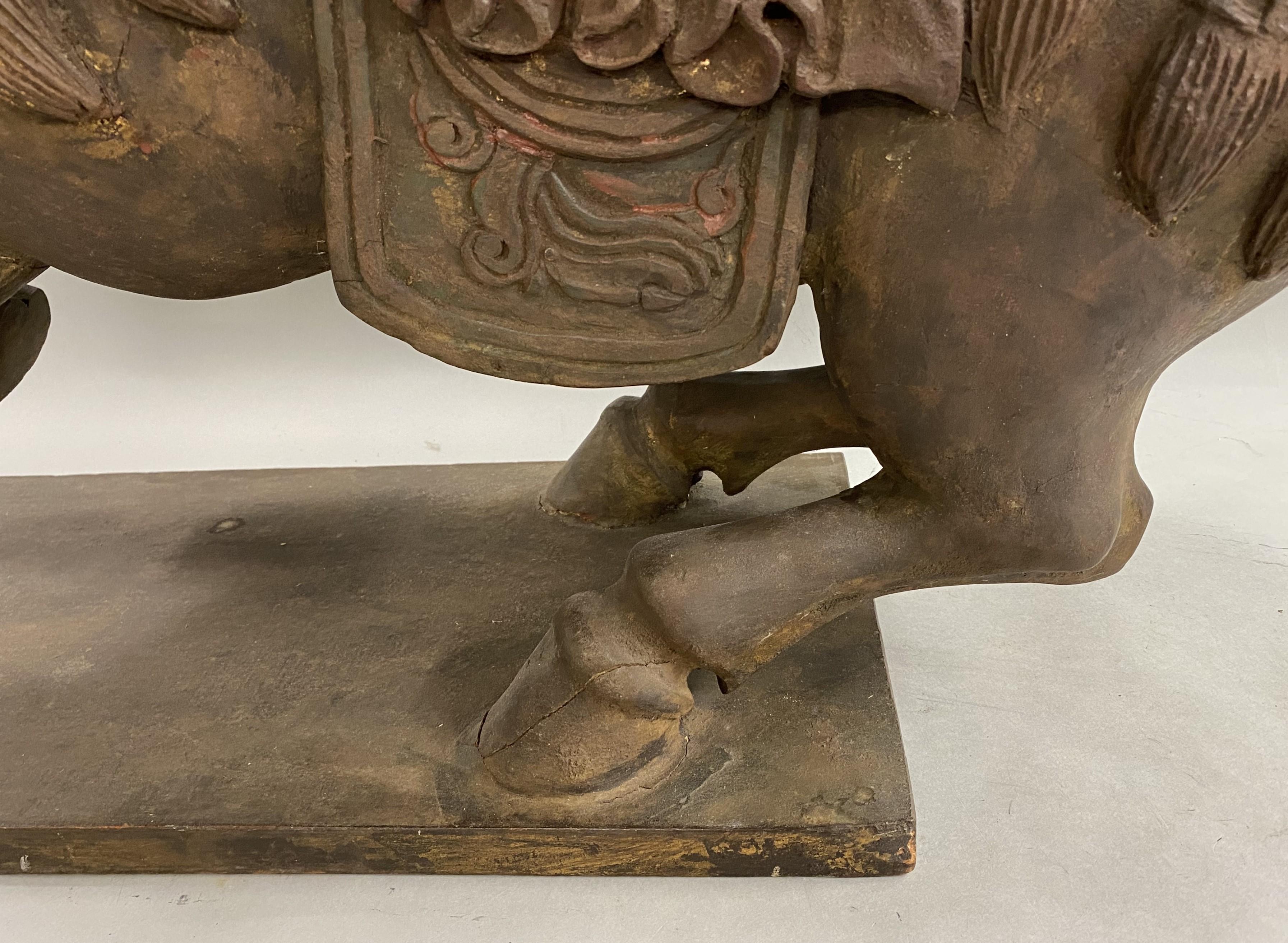 Large Tang Style Carved Wooden Horse Sculpture For Sale 4