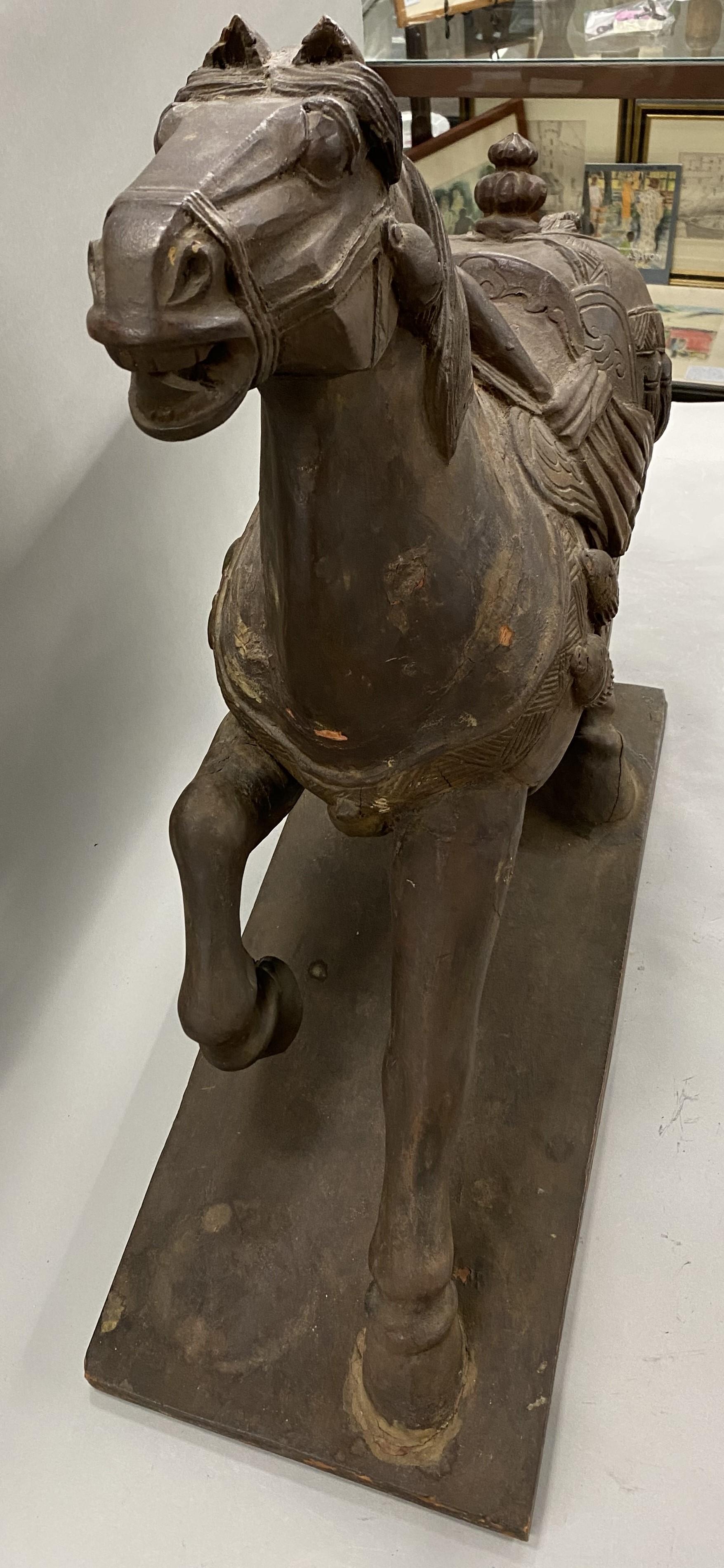 Large Tang Style Carved Wooden Horse Sculpture For Sale 5
