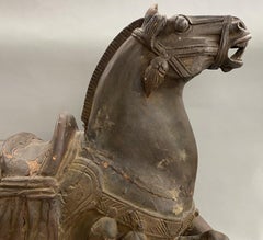 Large Tang Style Carved Wooden Horse Sculpture
