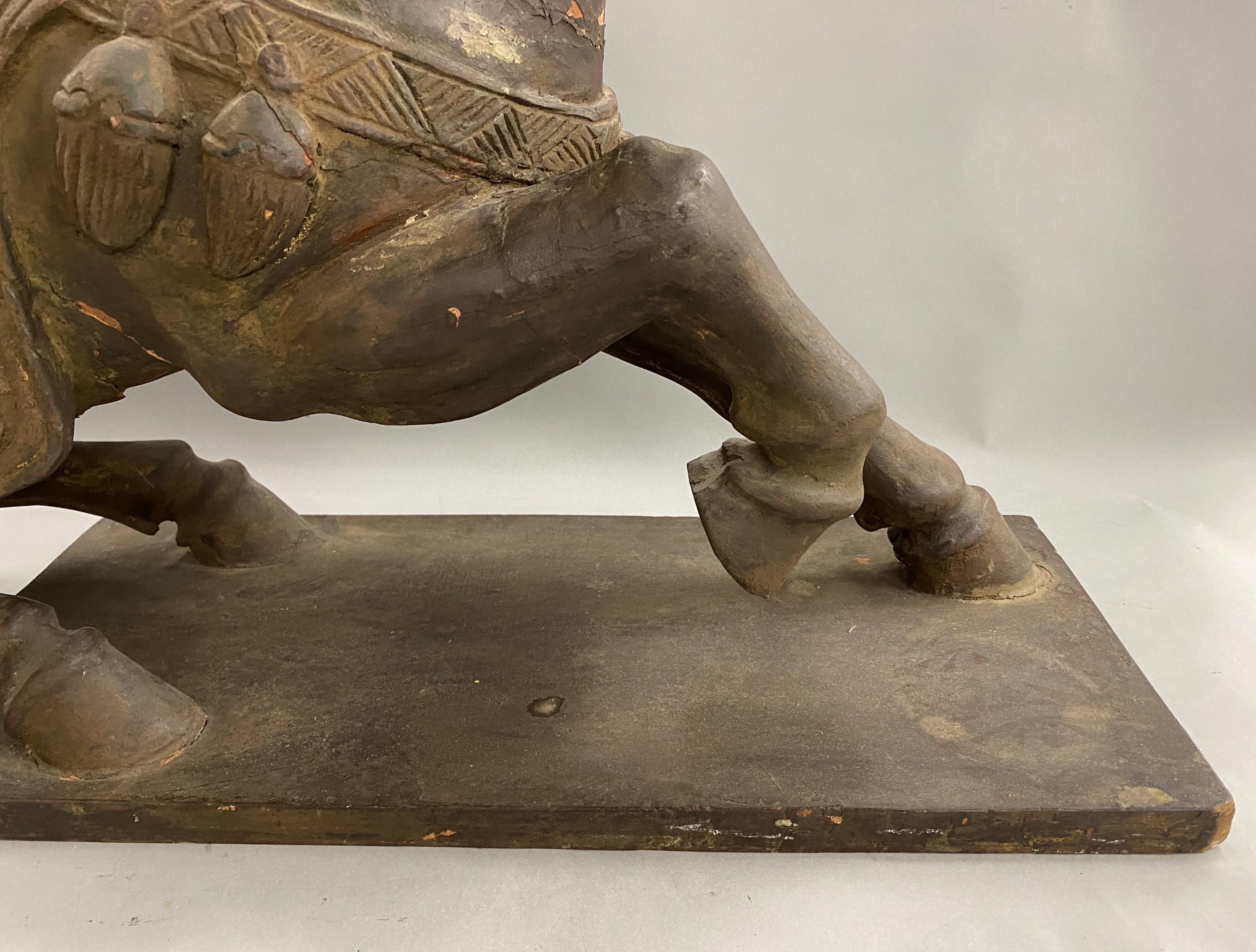 Chinese Large Tang Style Carved Wooden Horse Sculpture For Sale