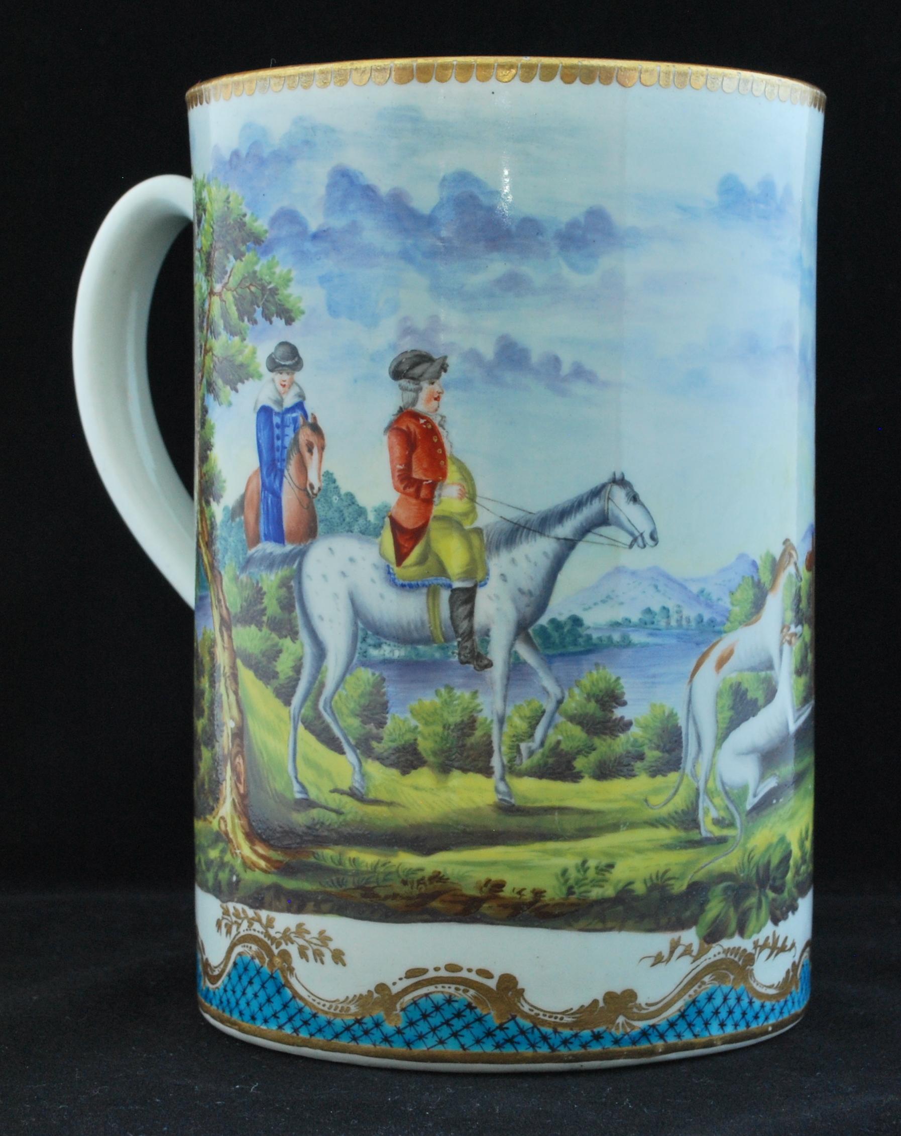 Neoclassical Large Tankard, Worcester, circa 1770, Later Decorated For Sale