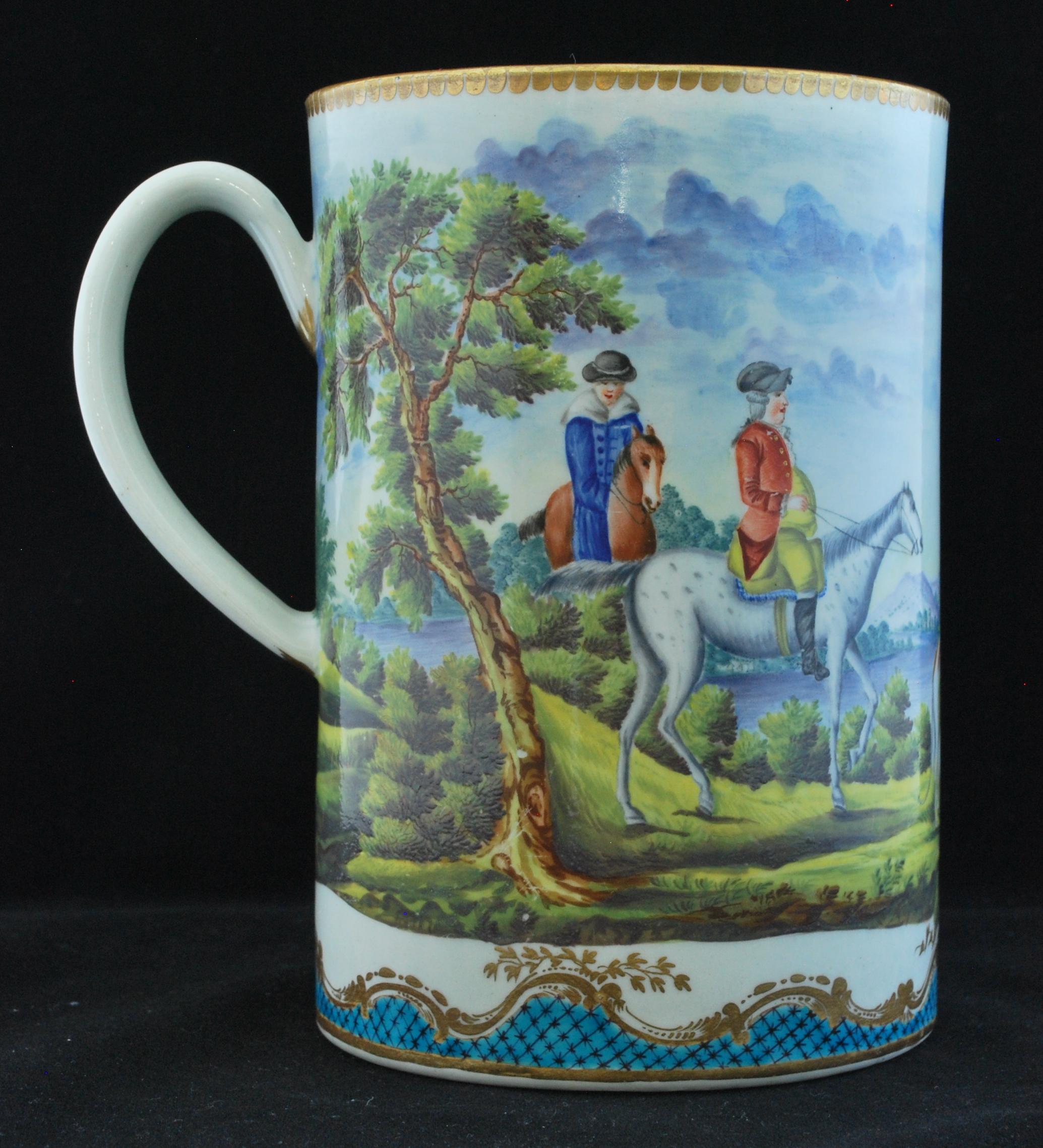 English Large Tankard, Worcester, circa 1770, Later Decorated For Sale