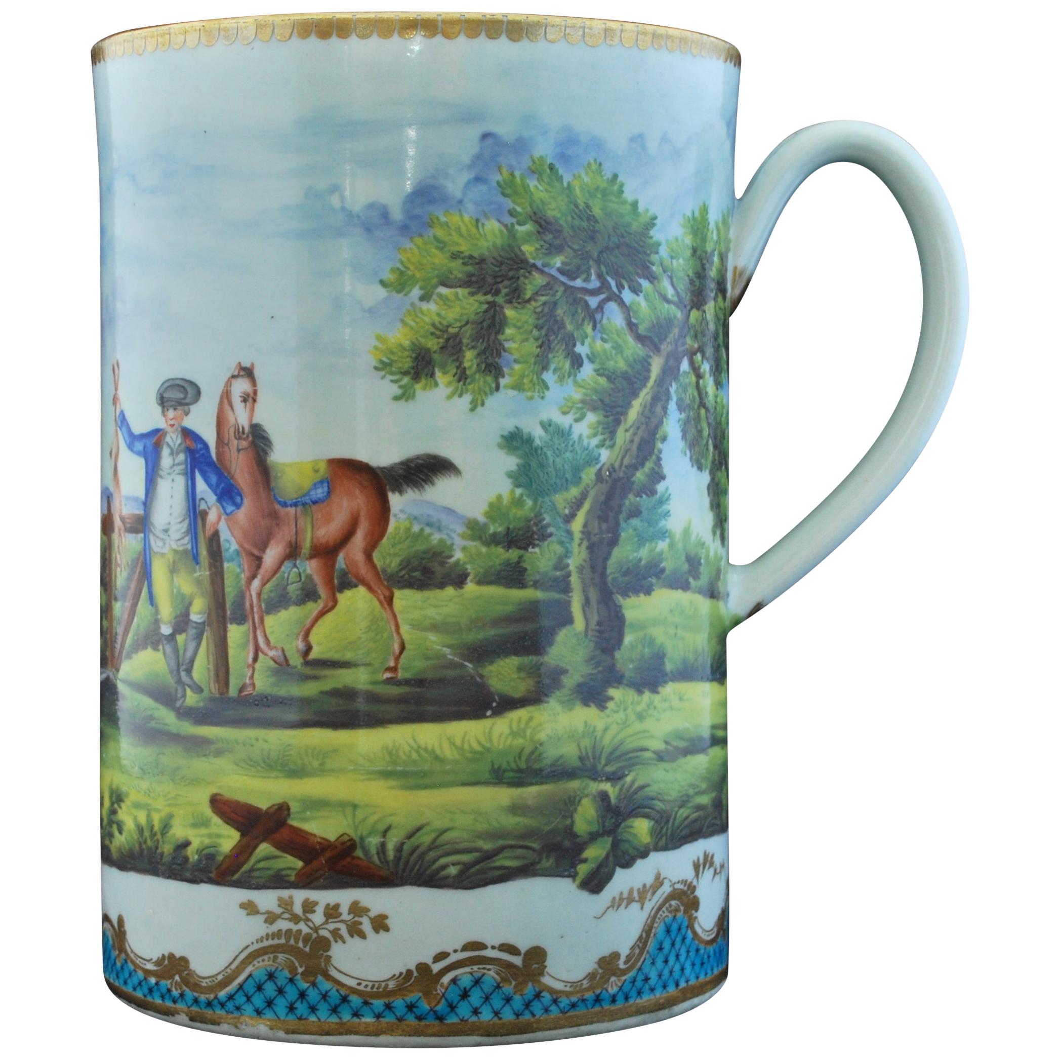 Large Tankard, Worcester, circa 1770, Later Decorated For Sale