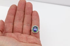 Large Tanzanite Ring 4.20 Carat AAA Diamond Tsavorite Ring 18 Karat Gold