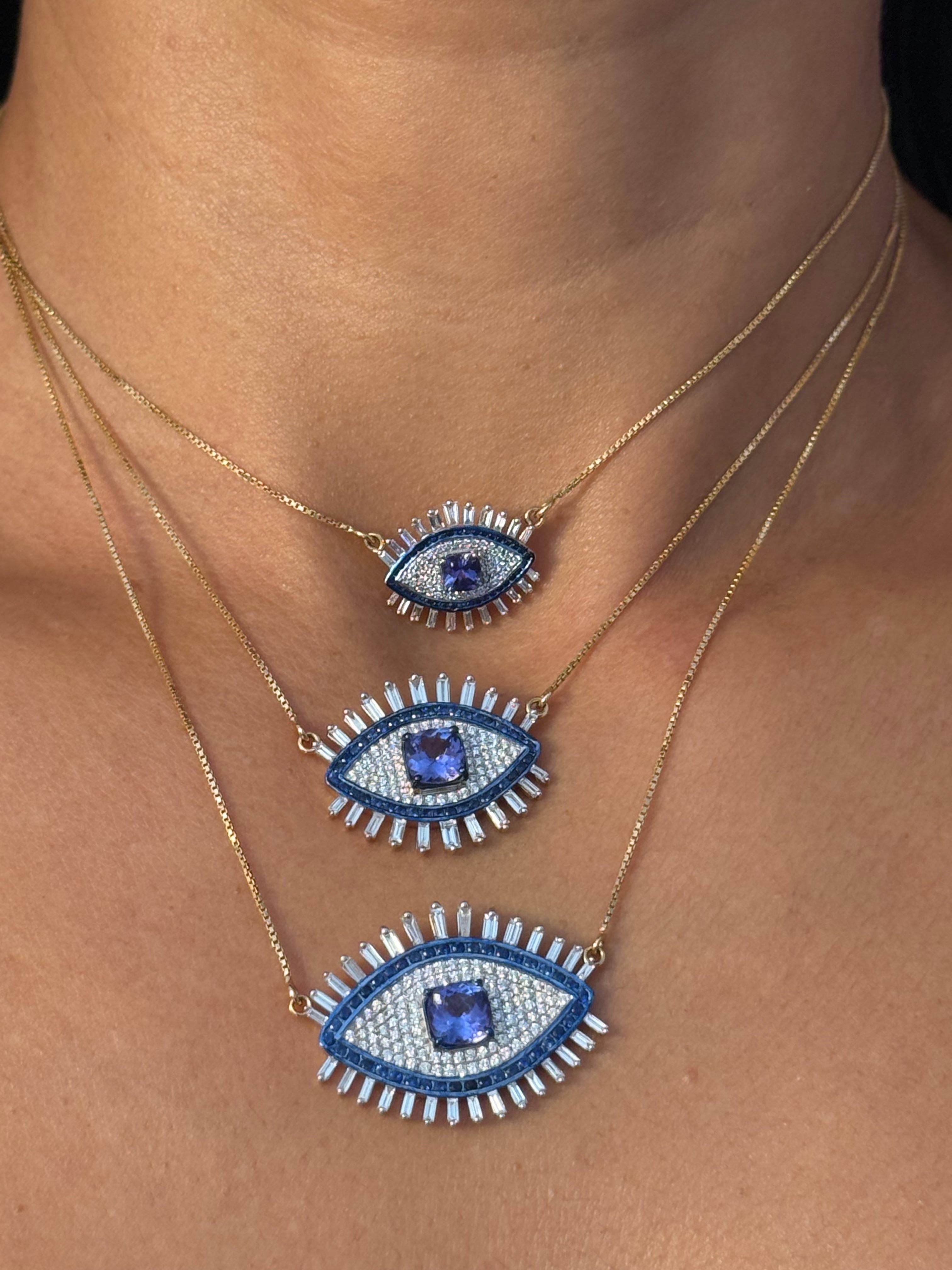 Ciondolo a forma di occhio maligno con tanzanite e diamante in oro 18 carati in vendita 7