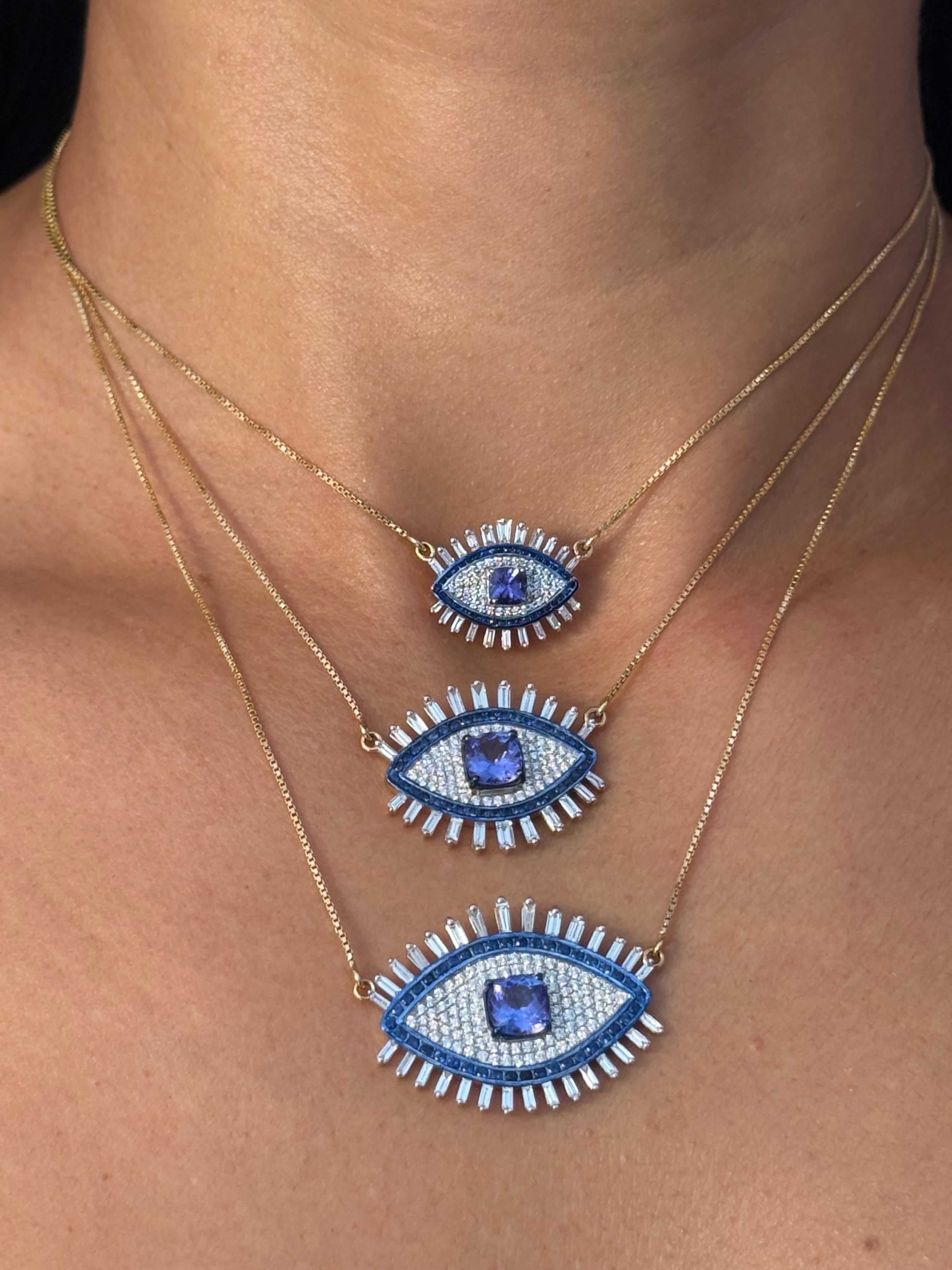 Ciondolo a forma di occhio maligno con tanzanite e diamante in oro 18 carati in vendita 8