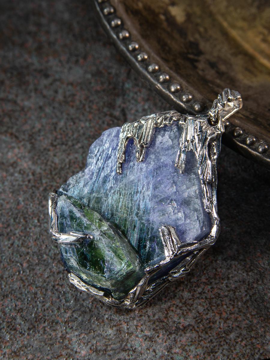 Large Tanzanite Necklace Silver Raw Crystal Unique Pendant Lord of the Rings Art For Sale 1