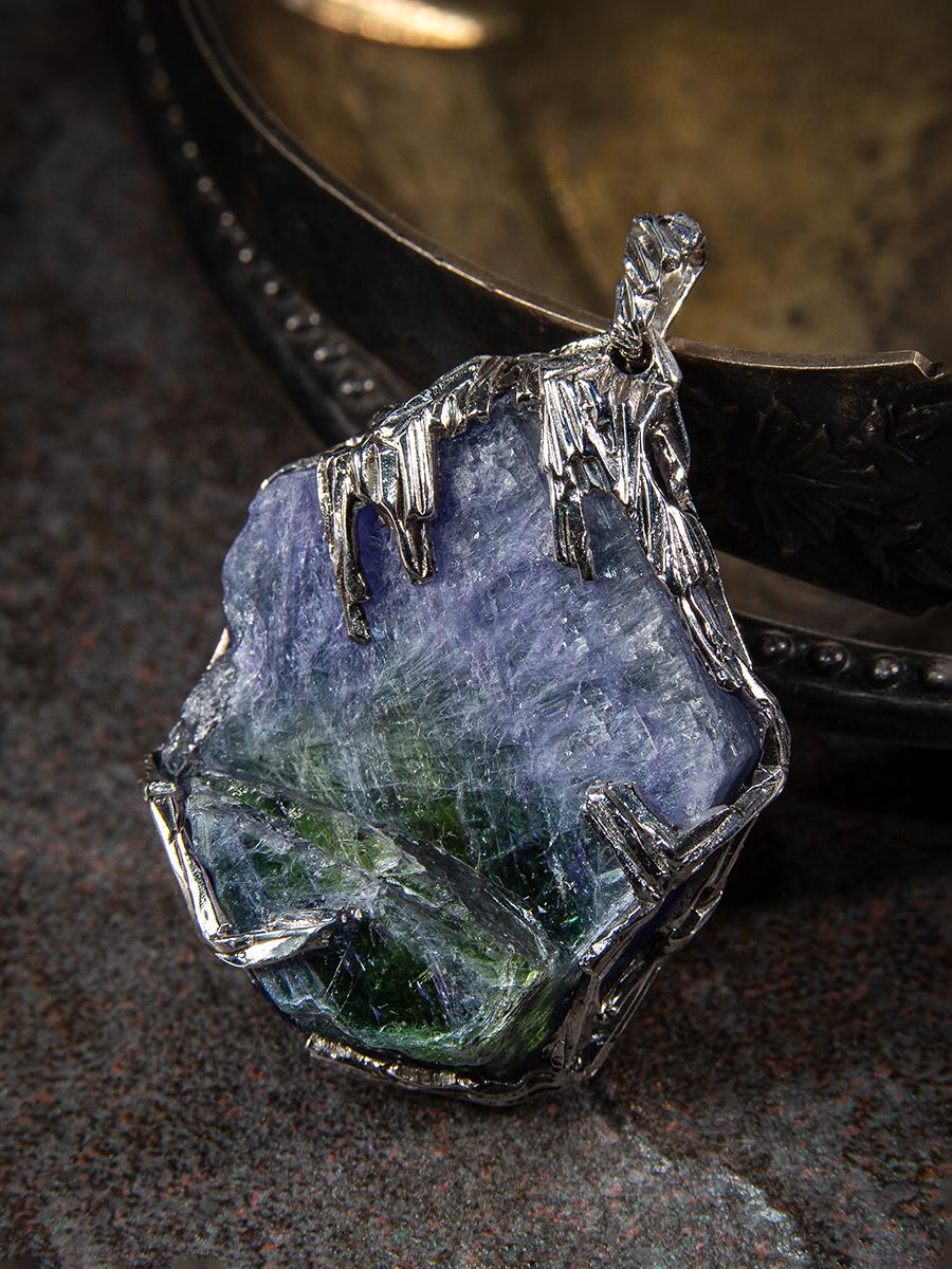 Large Tanzanite Necklace Silver Raw Crystal Unique Pendant Lord of the Rings Art For Sale 3