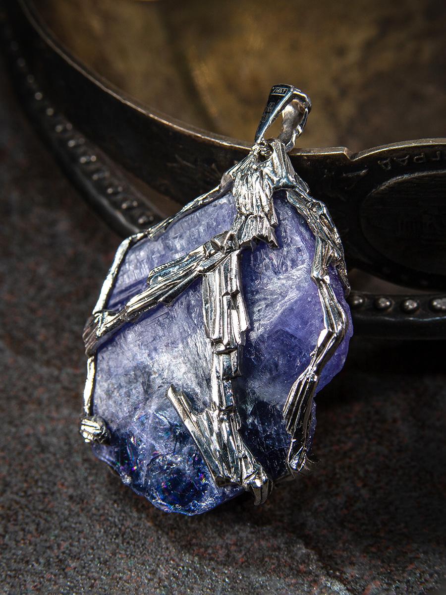 Large Tanzanite Necklace Silver Raw Crystal Unique Pendant Lord of the Rings Art For Sale 4