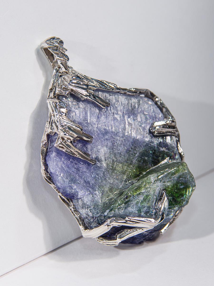 Romantic Large Tanzanite Necklace Silver Raw Crystal Unique Pendant Lord of the Rings Art For Sale