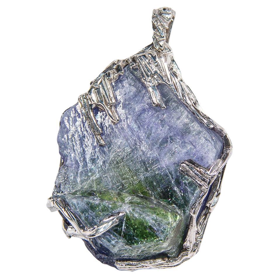 Large Tanzanite Necklace Silver Raw Crystal Unique Pendant Lord of the Rings Art For Sale