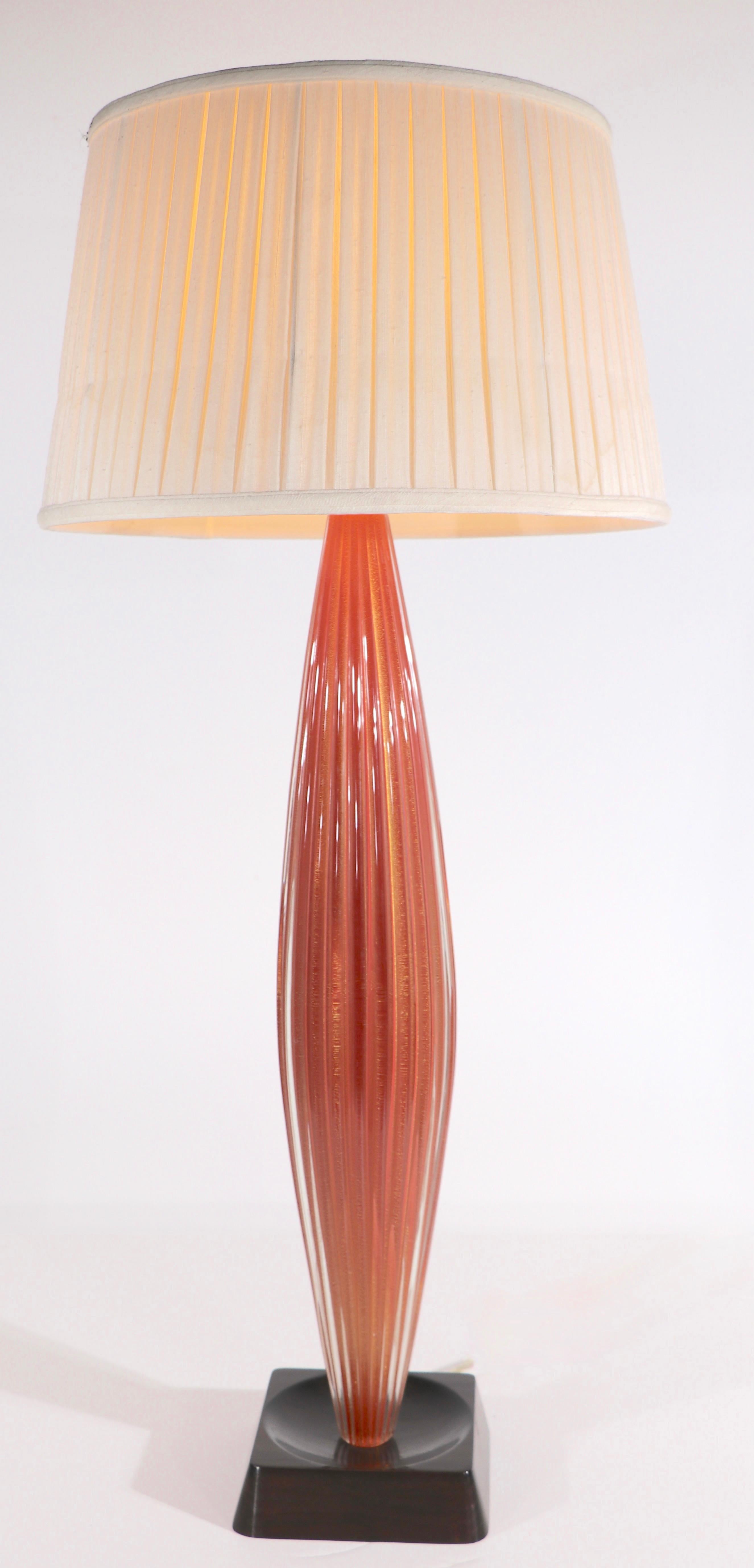 Large Tapered Channeled  Murano Art Glass Table Lamp by Seguso 5