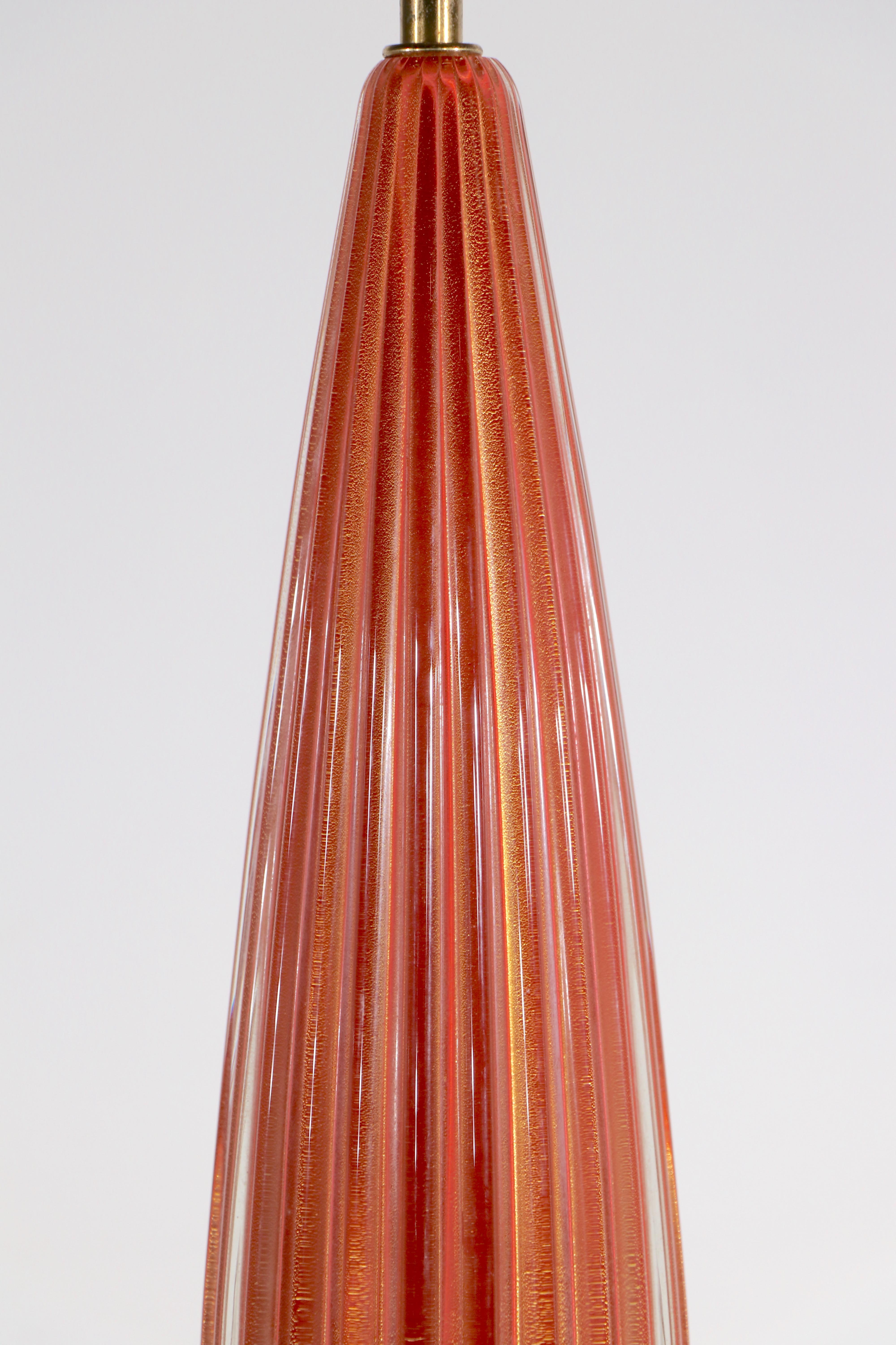 Large Tapered Channeled  Murano Art Glass Table Lamp by Seguso In Good Condition In New York, NY