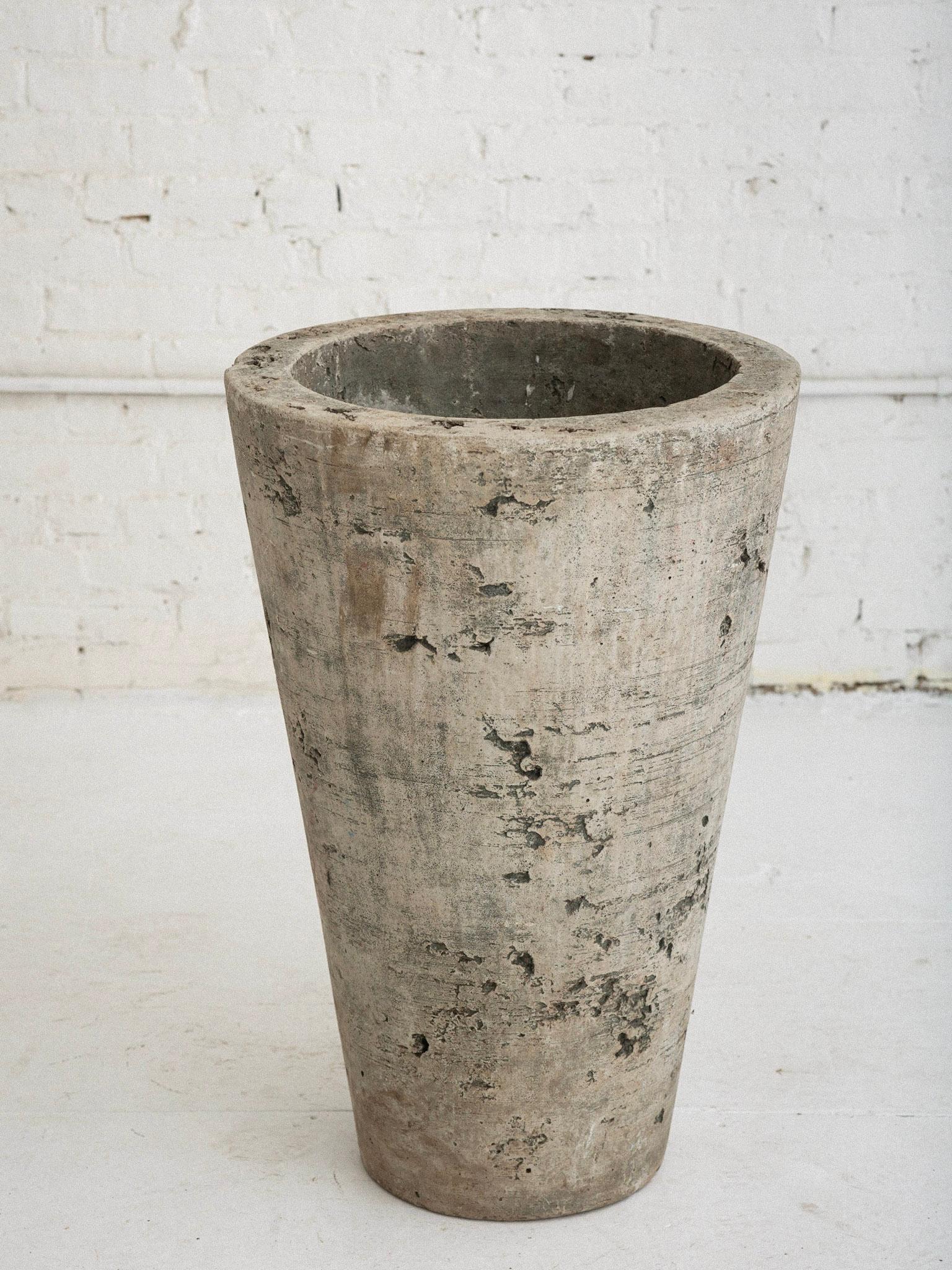 Industrial Large Tapered Concrete Cast Stone Planter For Sale