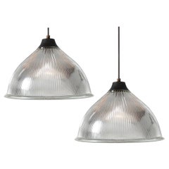 Pair of Large Tapered Dome Holophanes, Matching