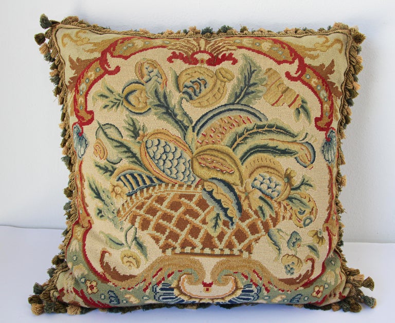 Large Tapestry Aubusson Style Decorative Pillow For Sale