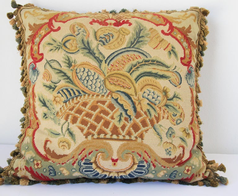Large Tapestry Aubusson Style Decorative Pillow For Sale