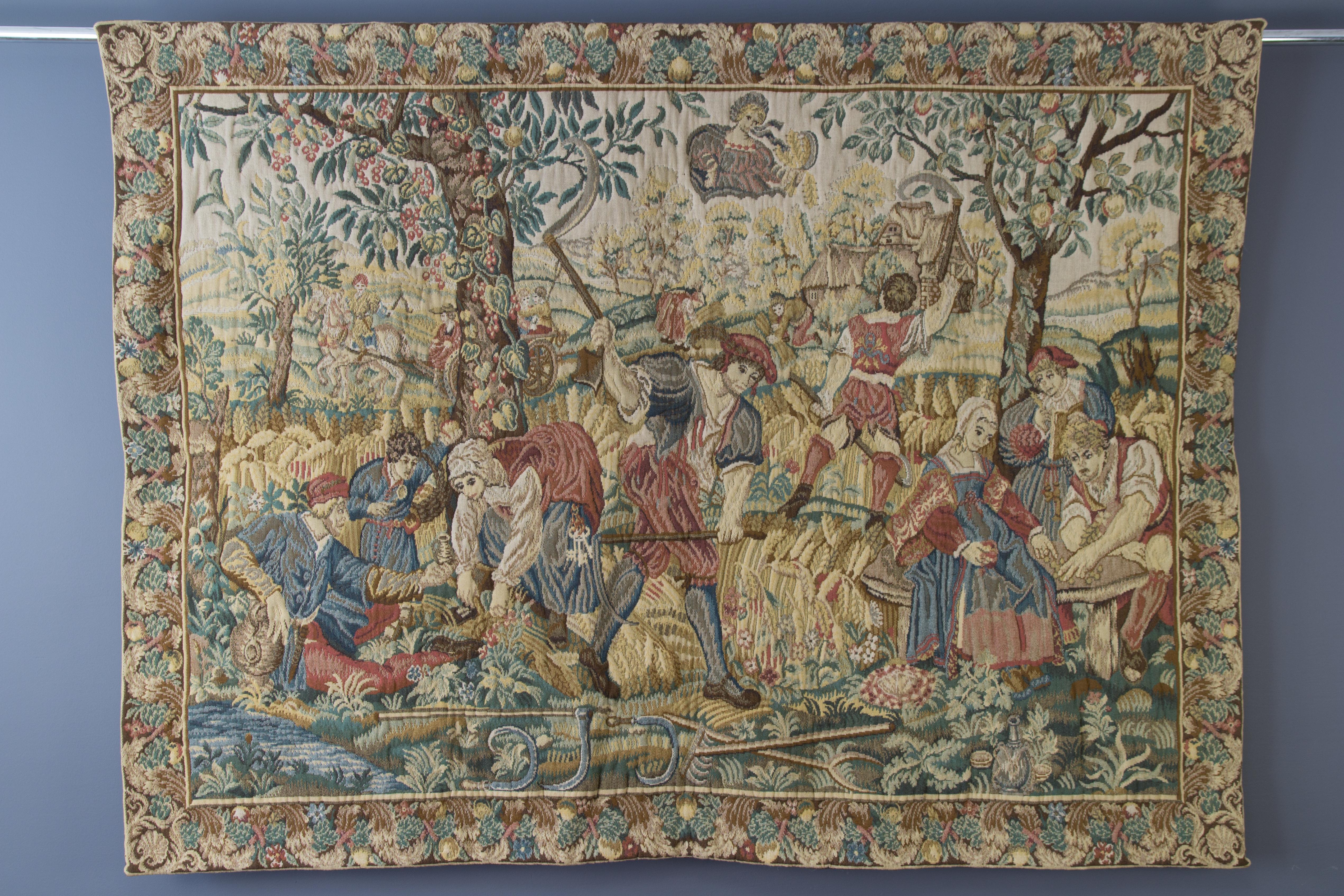 Large Tapestry Featuring a Medieval Harvest Scene 10