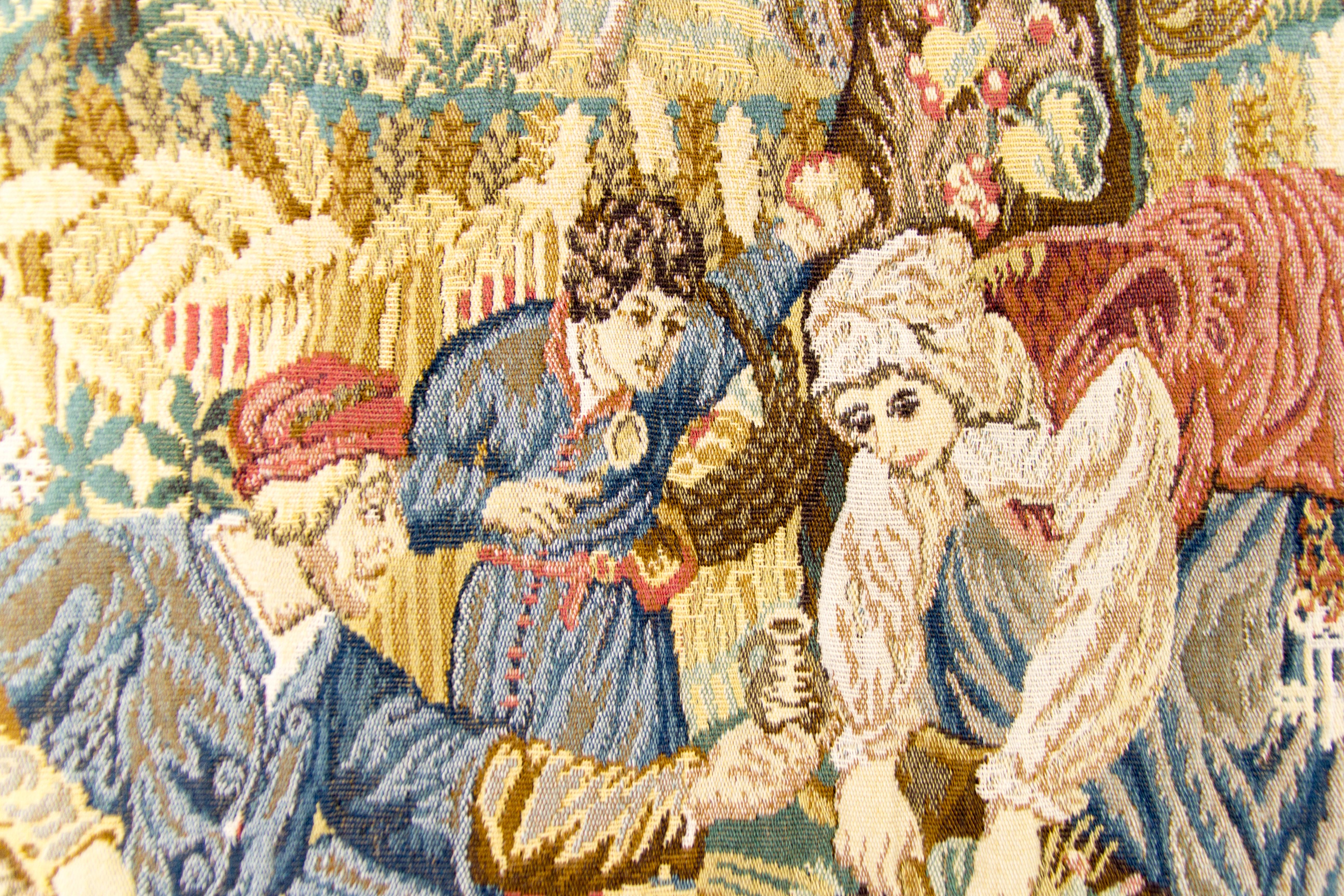 Large Tapestry Featuring a Medieval Harvest Scene 2