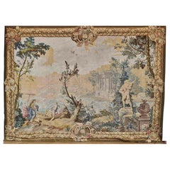 Antique Large Tapestry from Brussels 17th century with Lake Decoration.