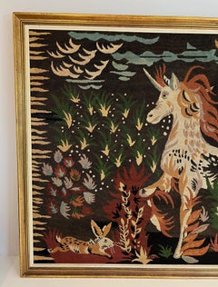 Large Tapestry representing a Unicorn Signed MO