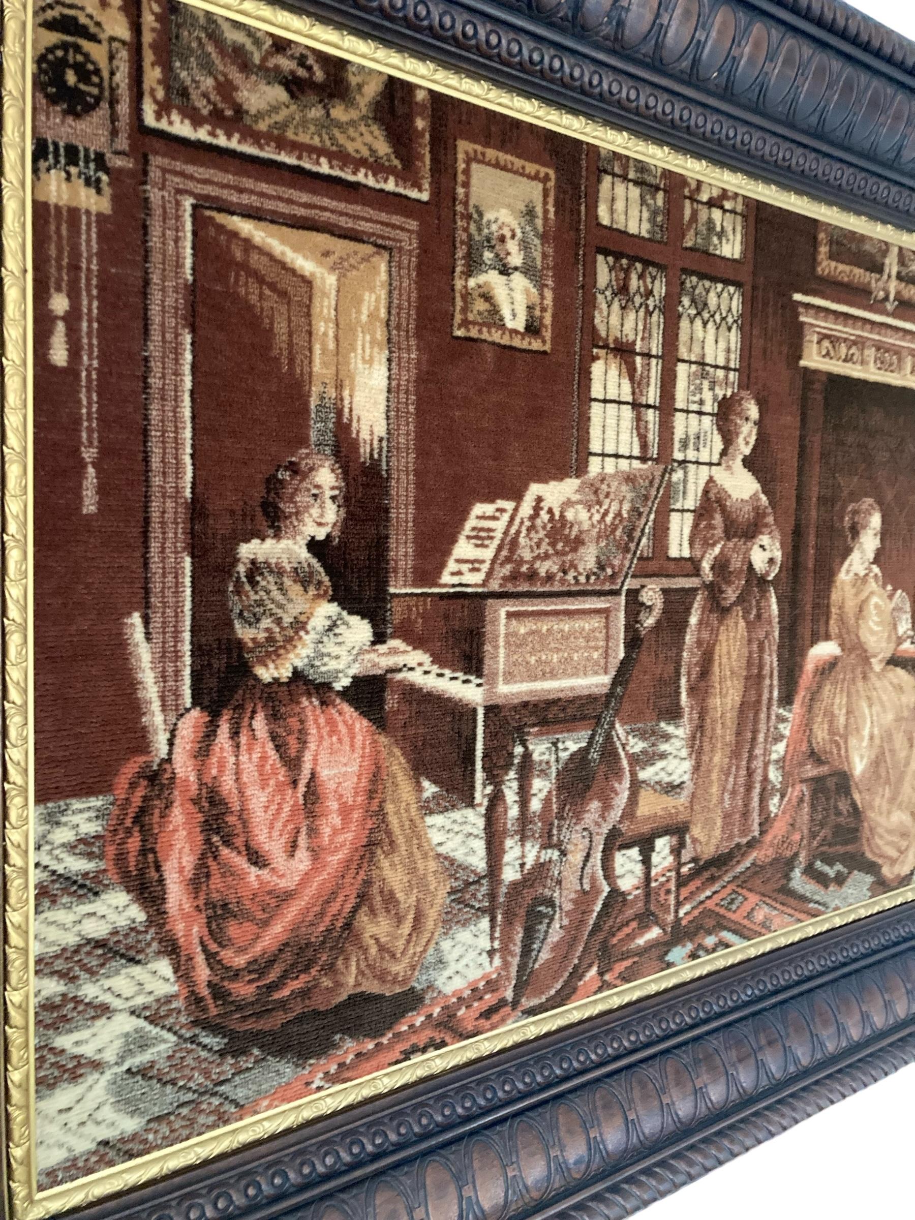 Elizabethan Large Tapestry Style Velvet Picture in Large Wooden Frame For Sale