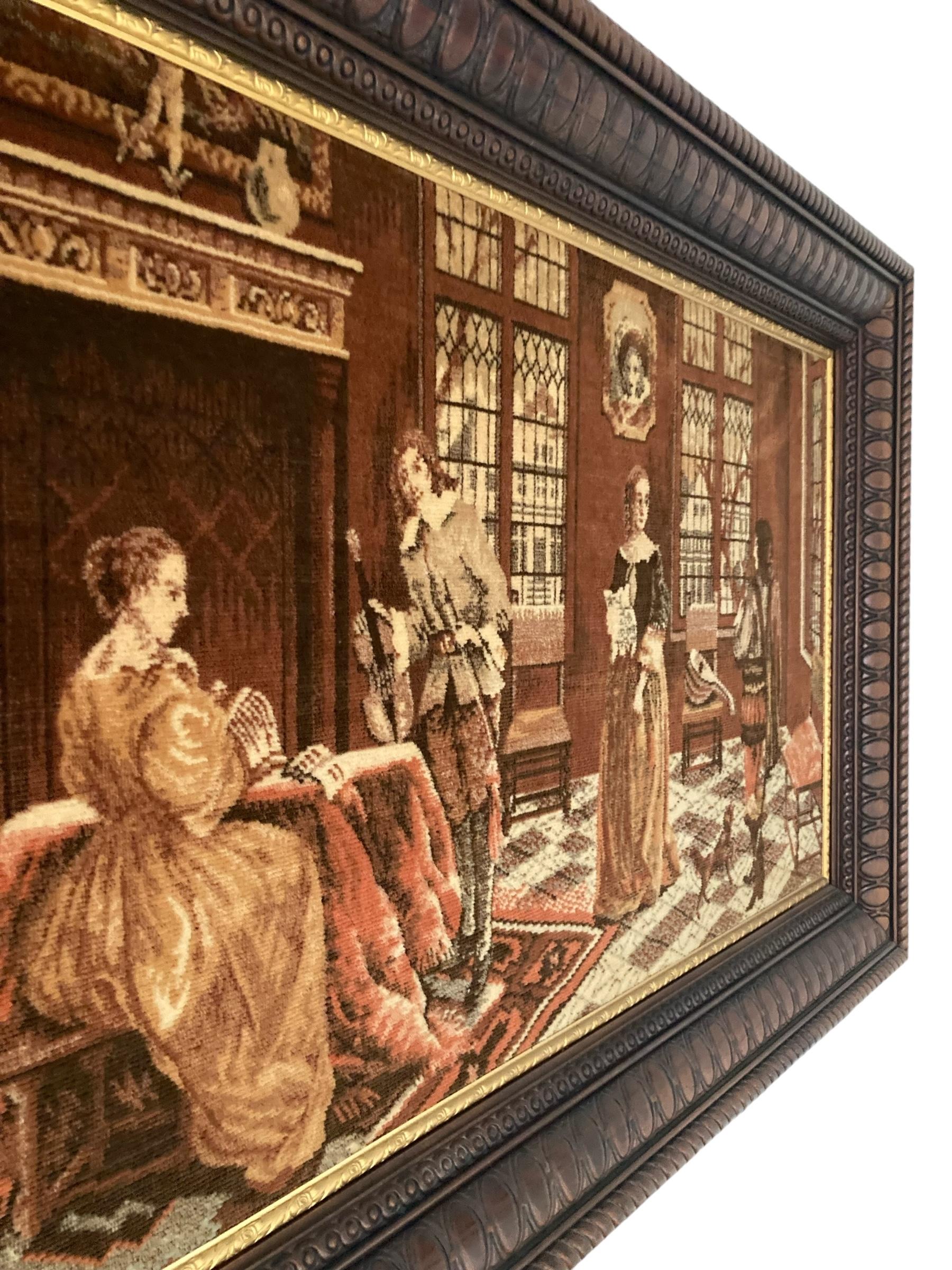 Large Tapestry Style Velvet Picture in Large Wooden Frame In Good Condition For Sale In Bishop's Stortford, GB