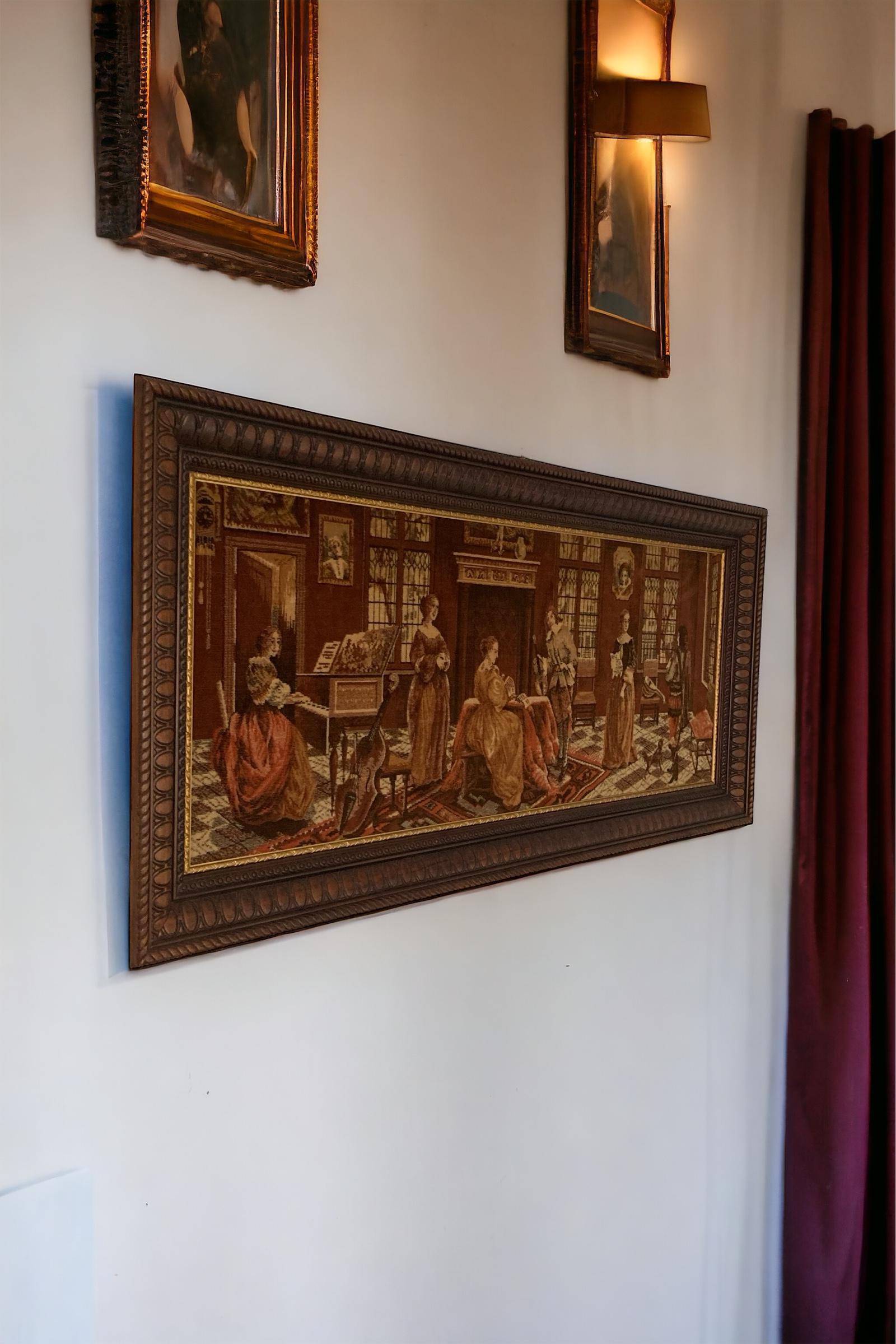 Large Tapestry Style Velvet Picture in Large Wooden Frame For Sale 1