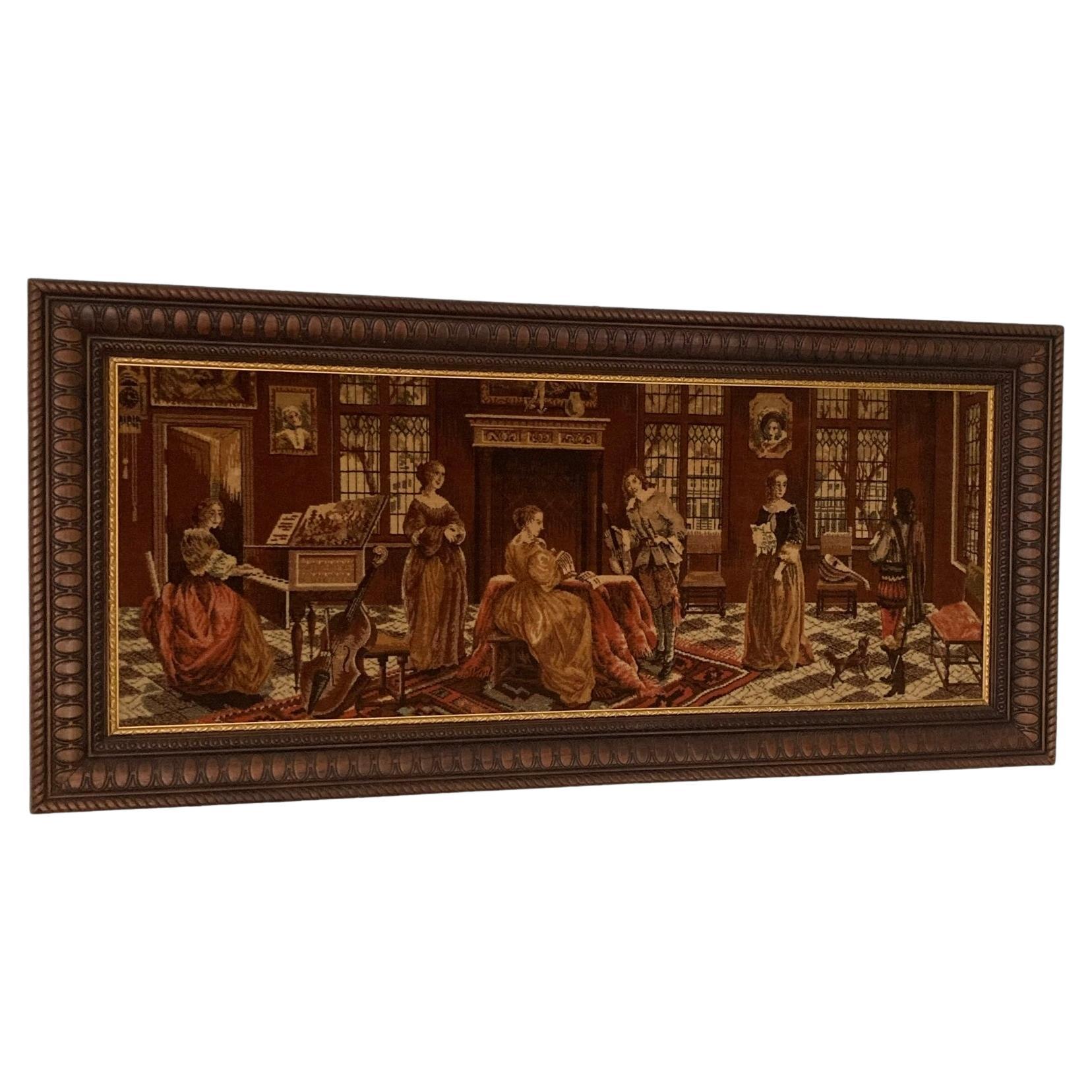 Large Tapestry Style Velvet Picture in Large Wooden Frame For Sale