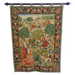 Vintage Large Tapestry Wall Hanging Decor Medieval Scene