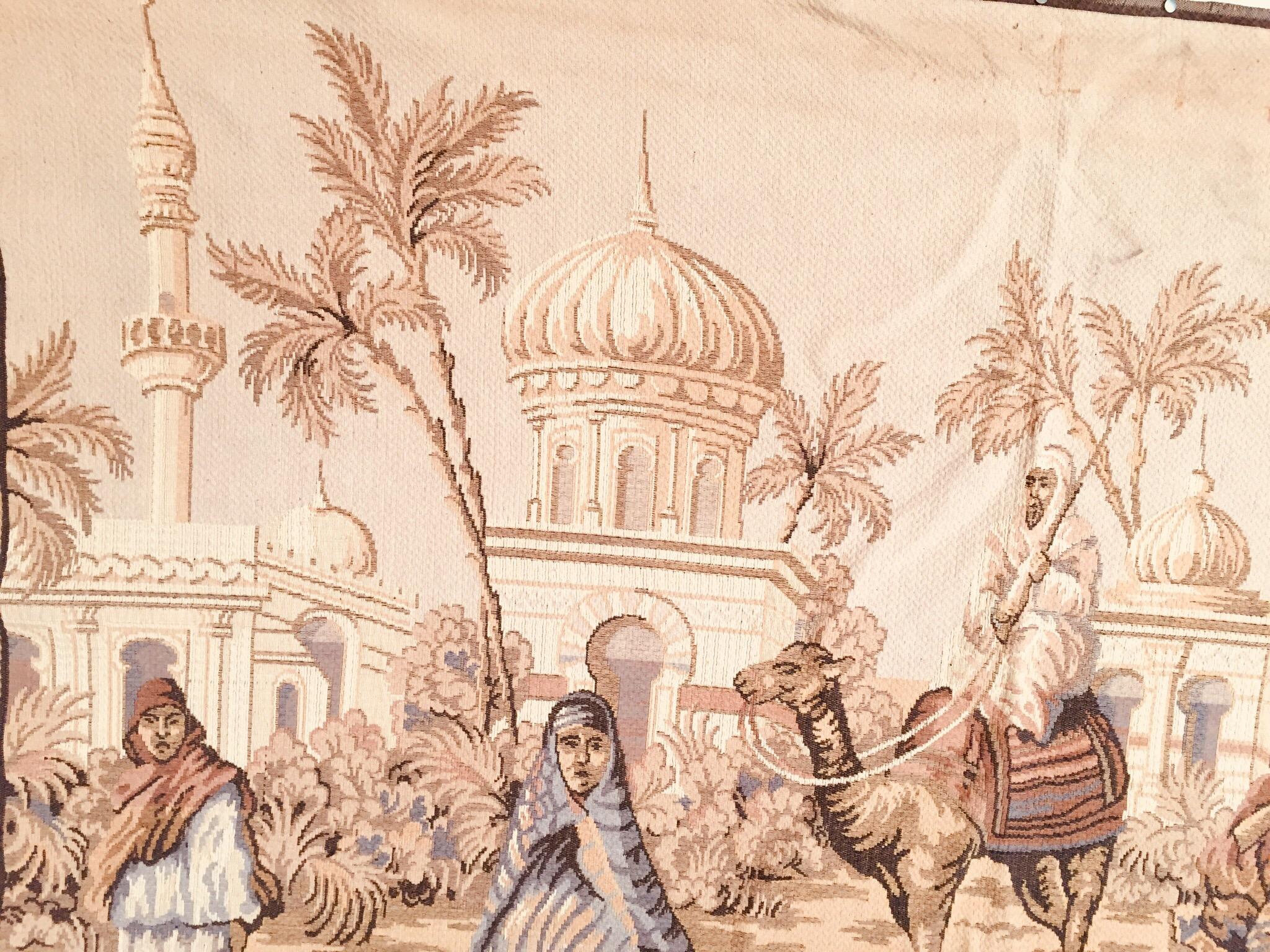 Large Tapestry with an 19th Century Orientalist Scene and Moorish Architecture For Sale 3