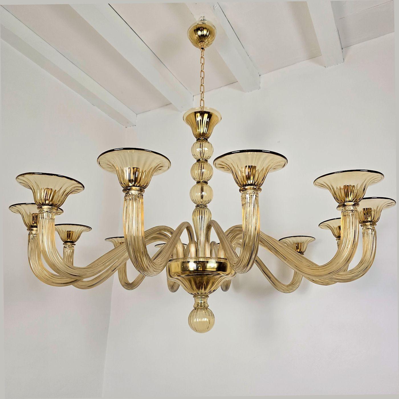 Italian Large Taupe color Murano glass chandelier For Sale