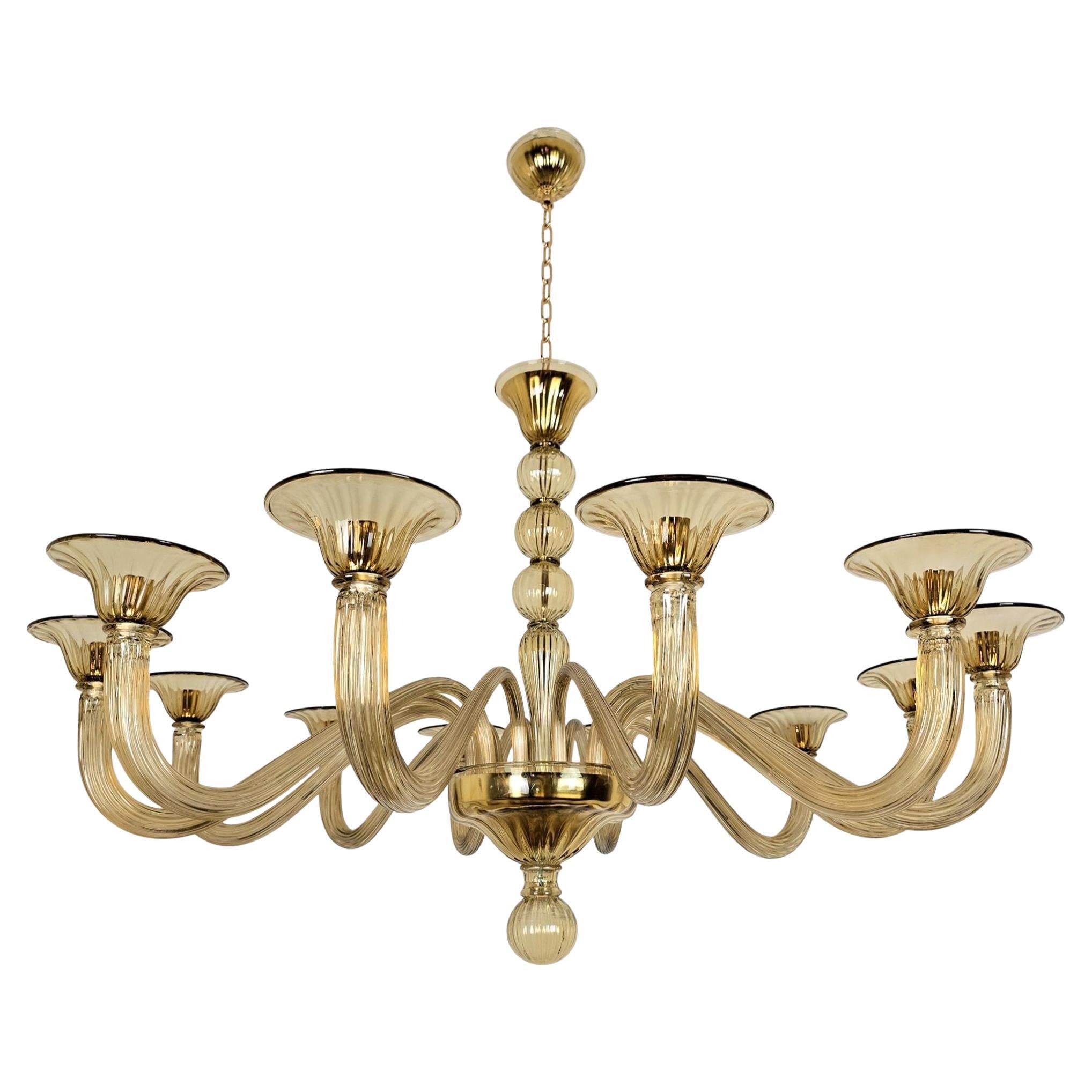 Large Taupe color Murano glass chandelier For Sale