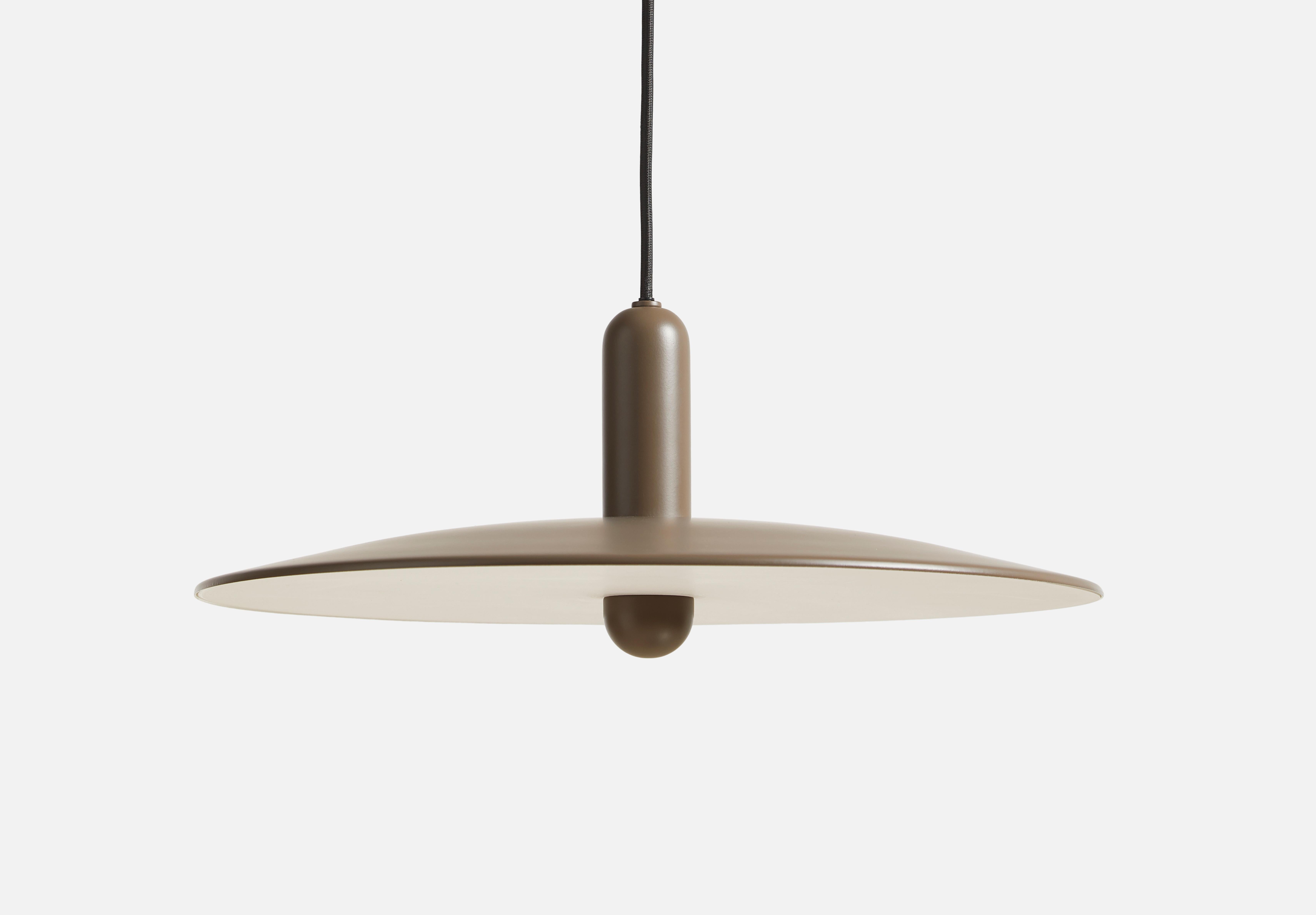 Large Taupe Lu pendant lamp by Beaverhausen
Materials: metal.
Dimensions: D 45 x H 22 cm
Available in black or taupe and in 2 sizes: D 33, D 45 cm.

Beaverhausen is a Brussels-based design studio founded by Mimy A. Diar and Ad Luijten. Both