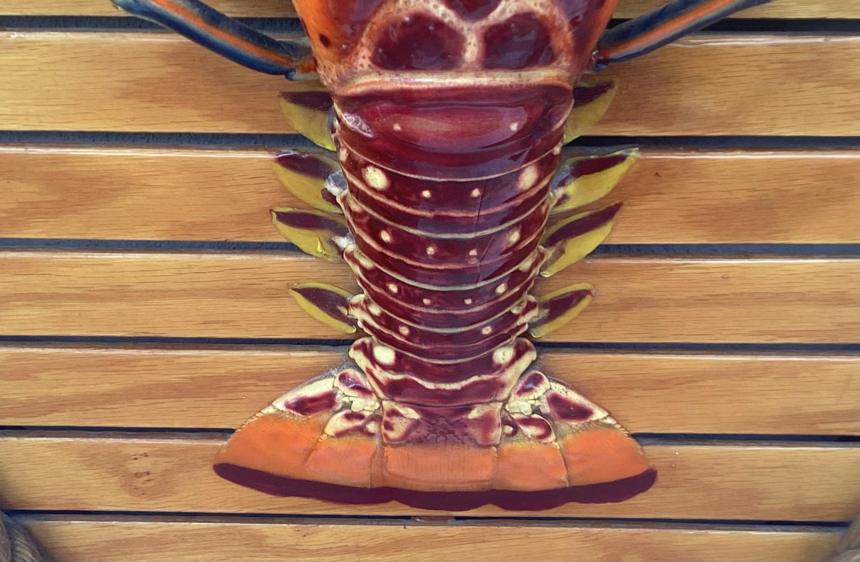American Large Taxidermy Lobster Mounted On Hexagon Shaped Wood and Rope Frame For Sale