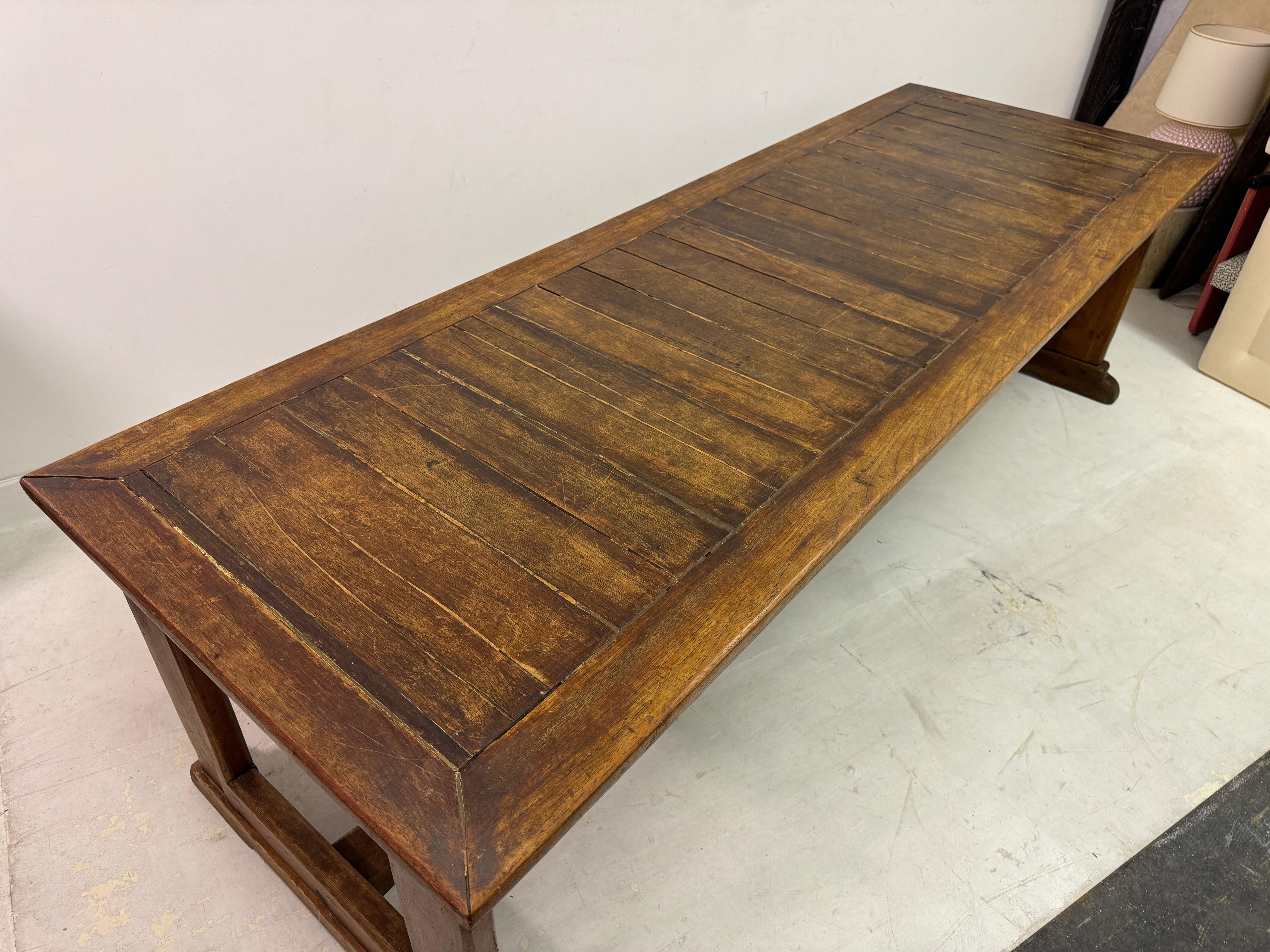 Large Teak and Pine Refectory Table For Sale 4