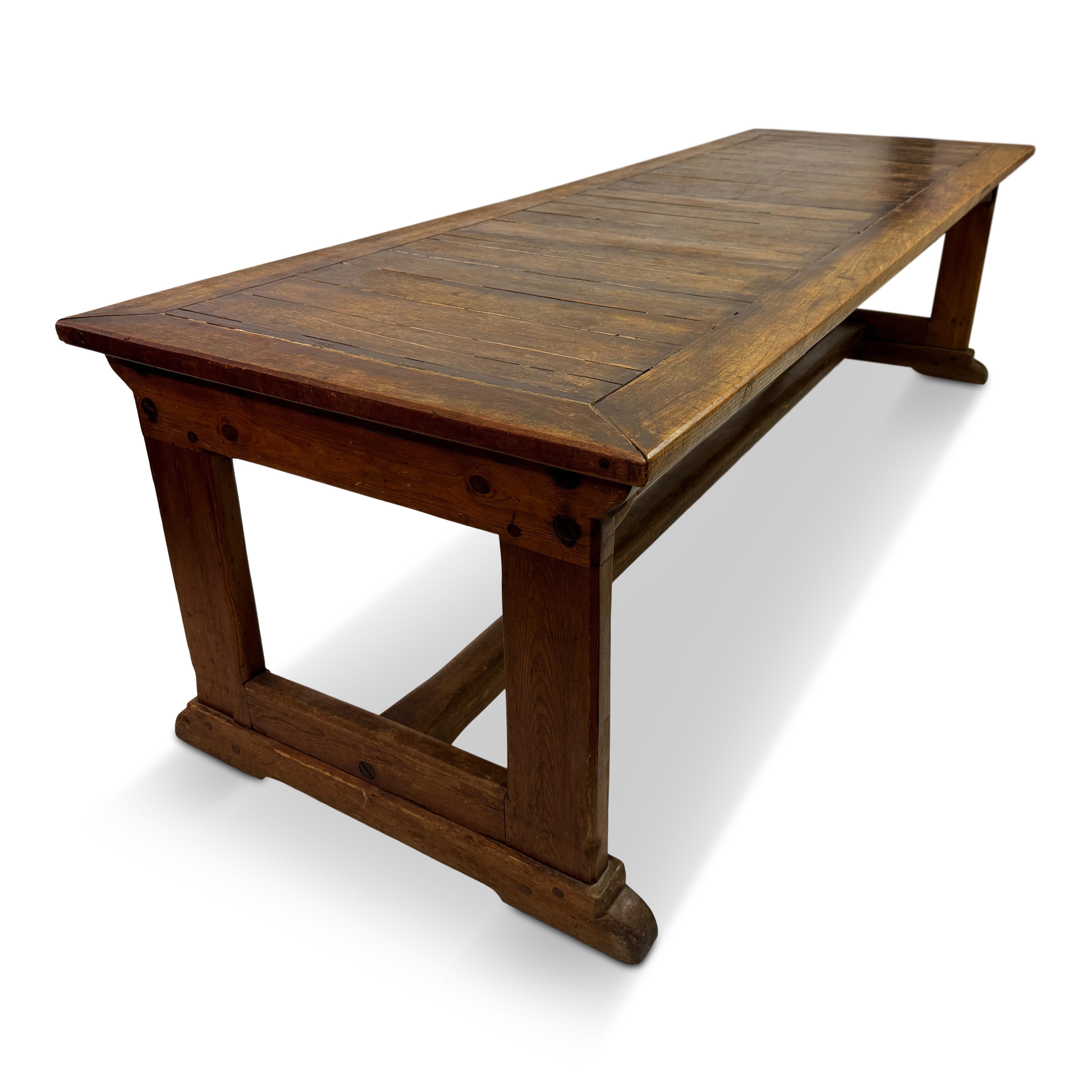 Large Teak and Pine Refectory Table For Sale 7