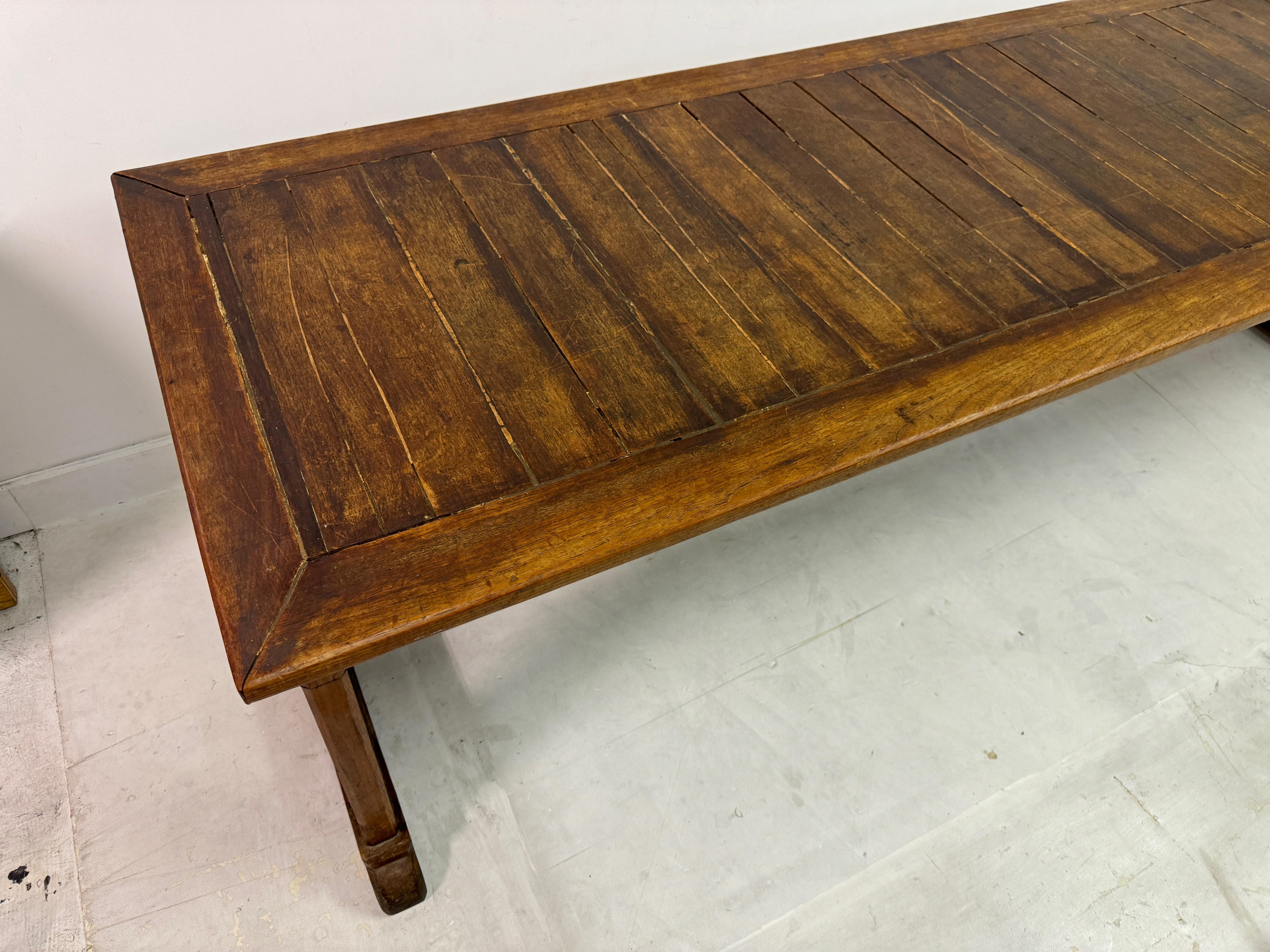 Industrial Large Teak and Pine Refectory Table For Sale
