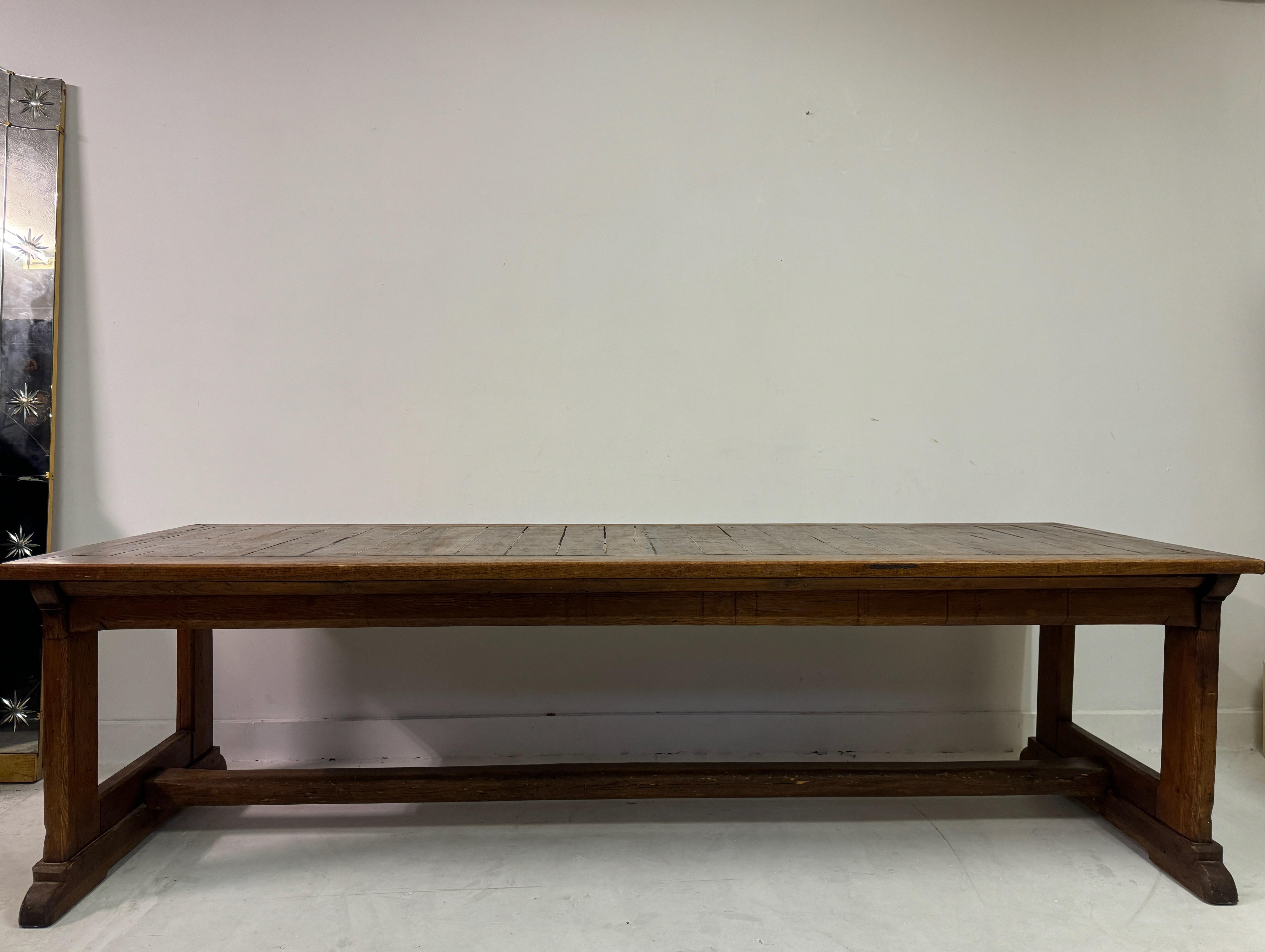 20th Century Large Teak and Pine Refectory Table For Sale