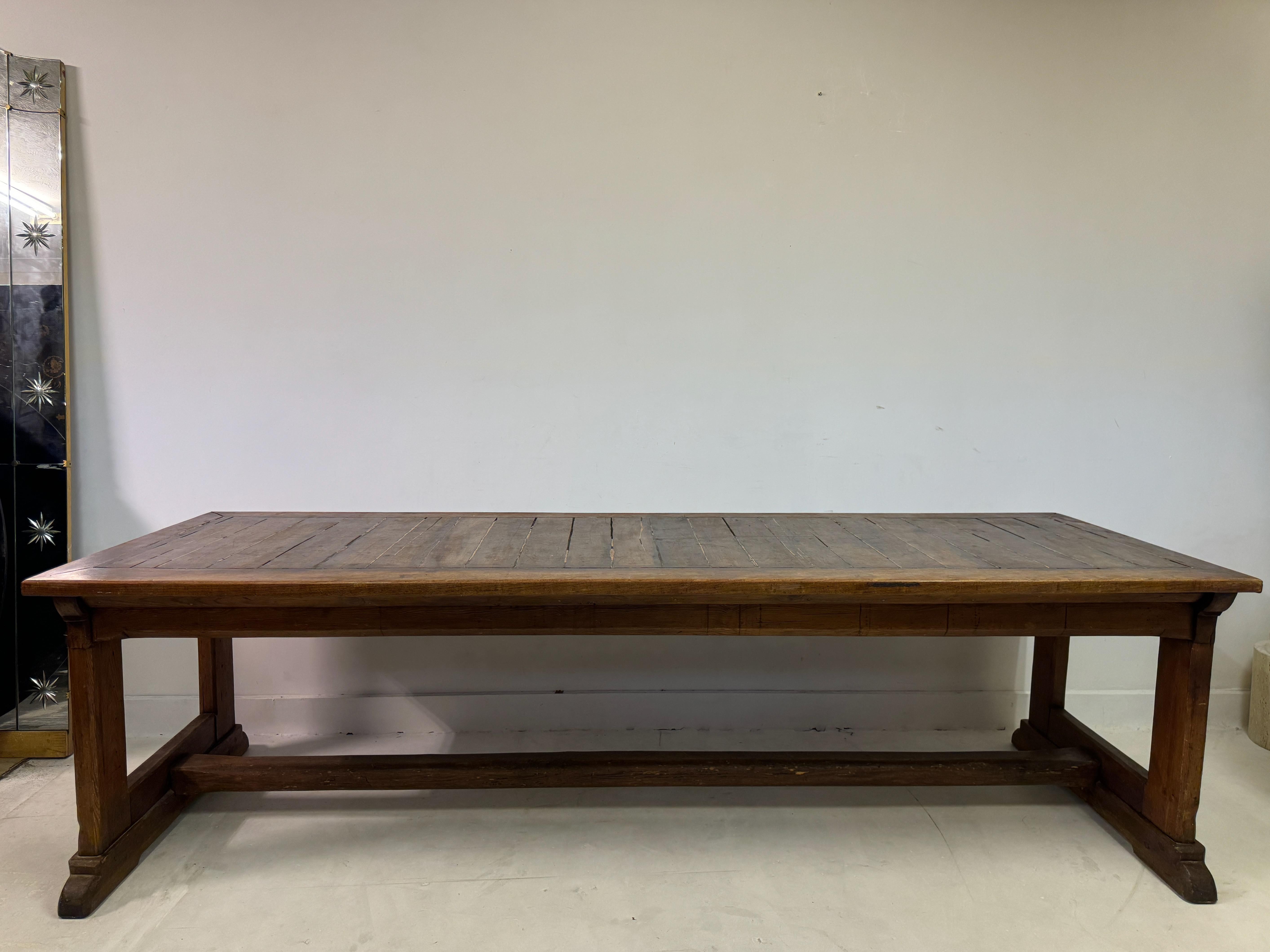 Large Teak and Pine Refectory Table For Sale 1