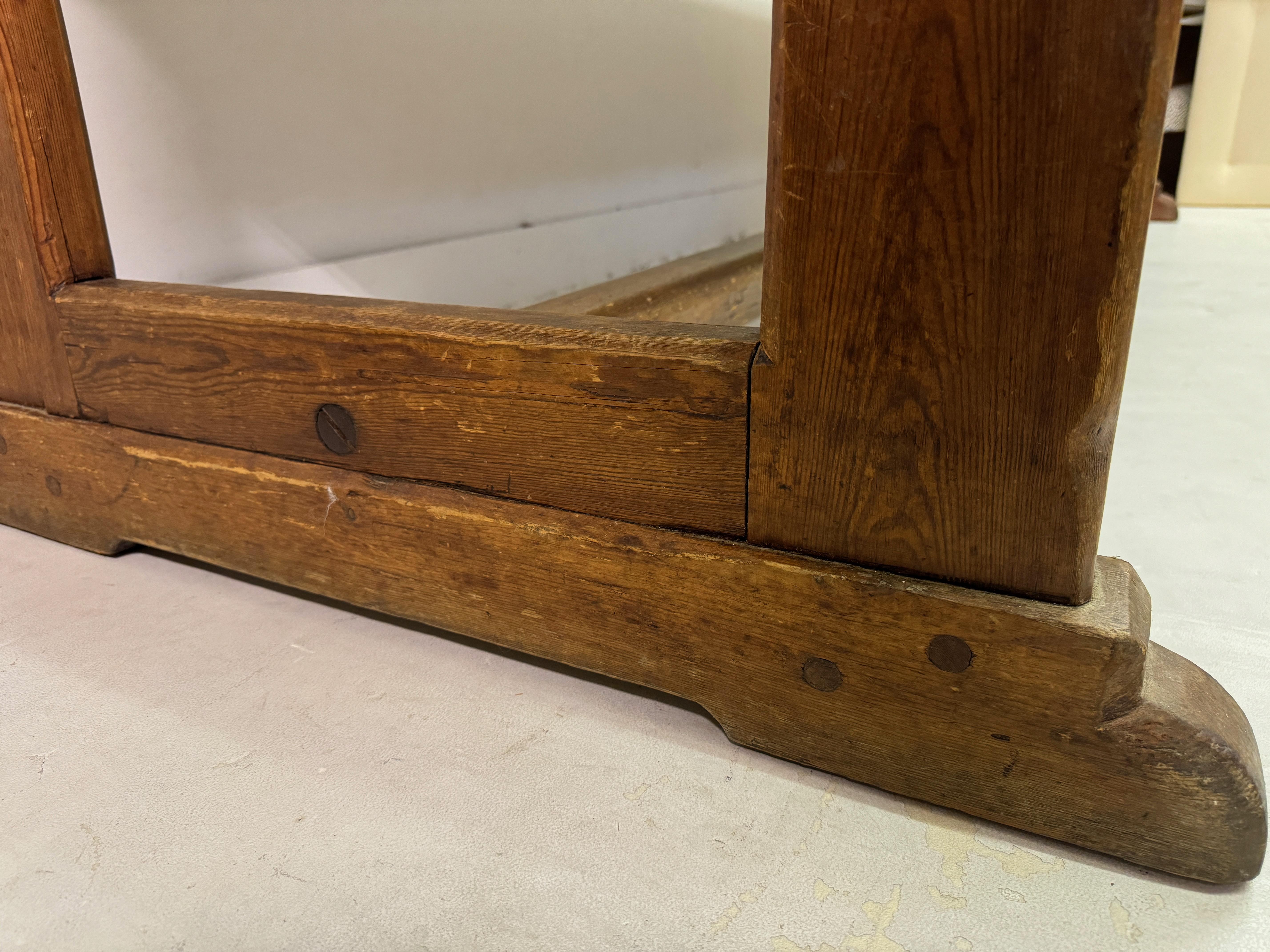 Large Teak and Pine Refectory Table For Sale 2