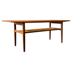 Large Teak and Rattan Coffee Table