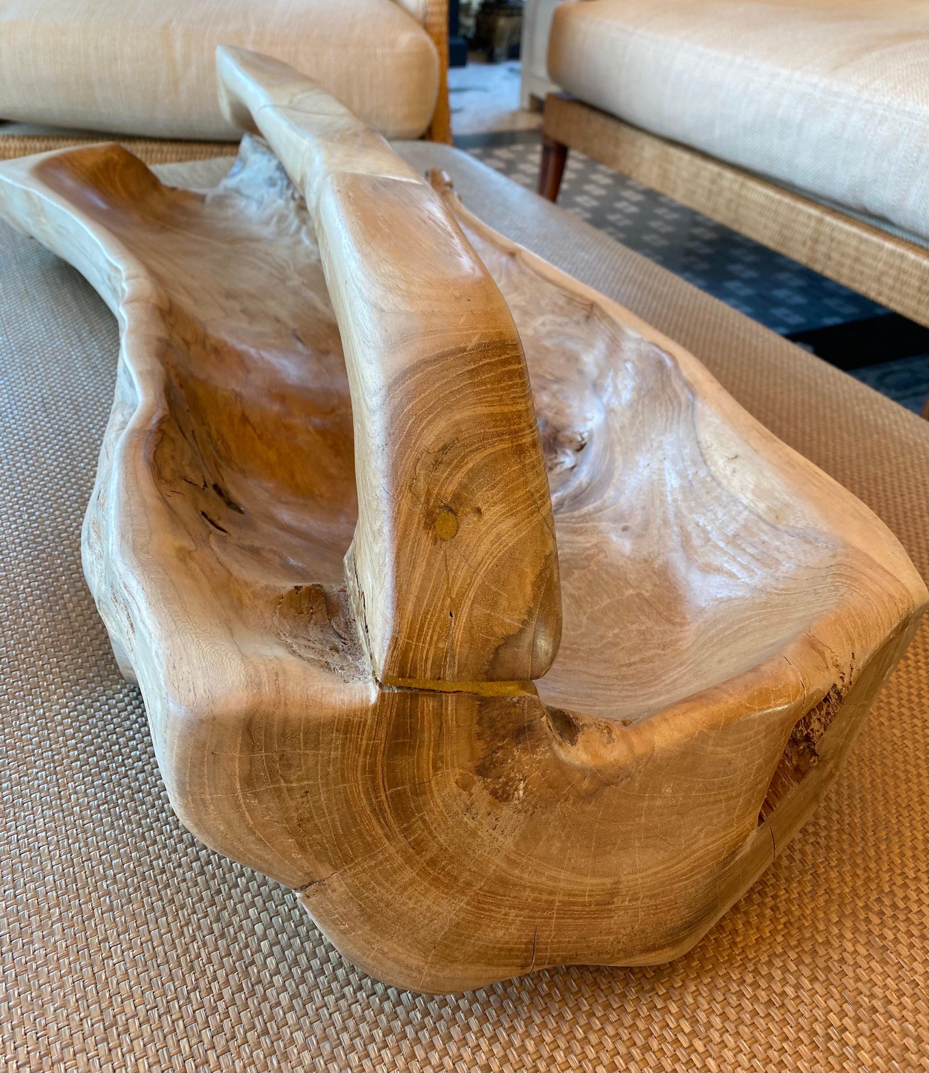 Large Teak Basket with Handle In Good Condition In Bridgehampton, NY