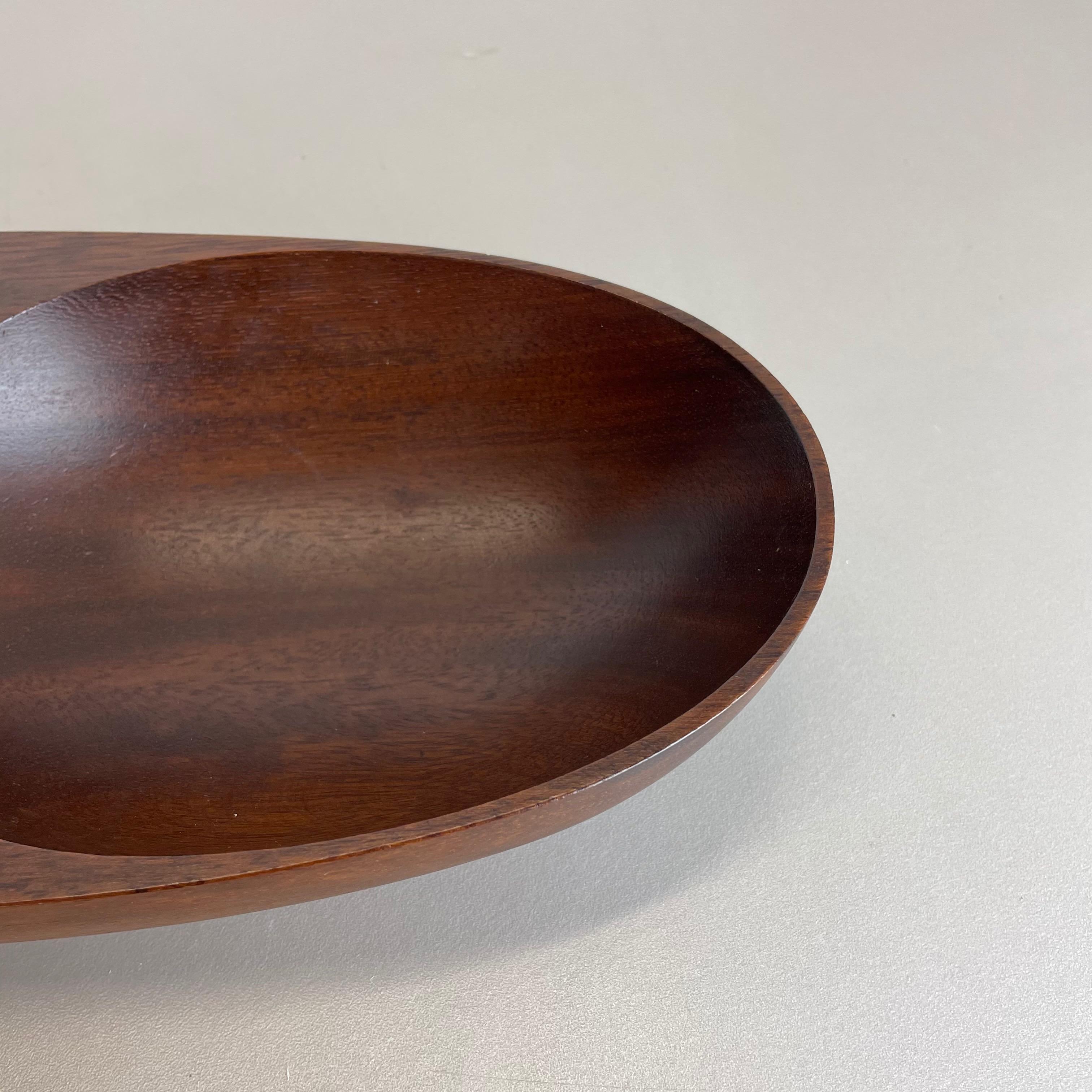 Large Teak Bowl with Brass and Leather Handle by Carl Auböck, Austria, 1950s For Sale 5