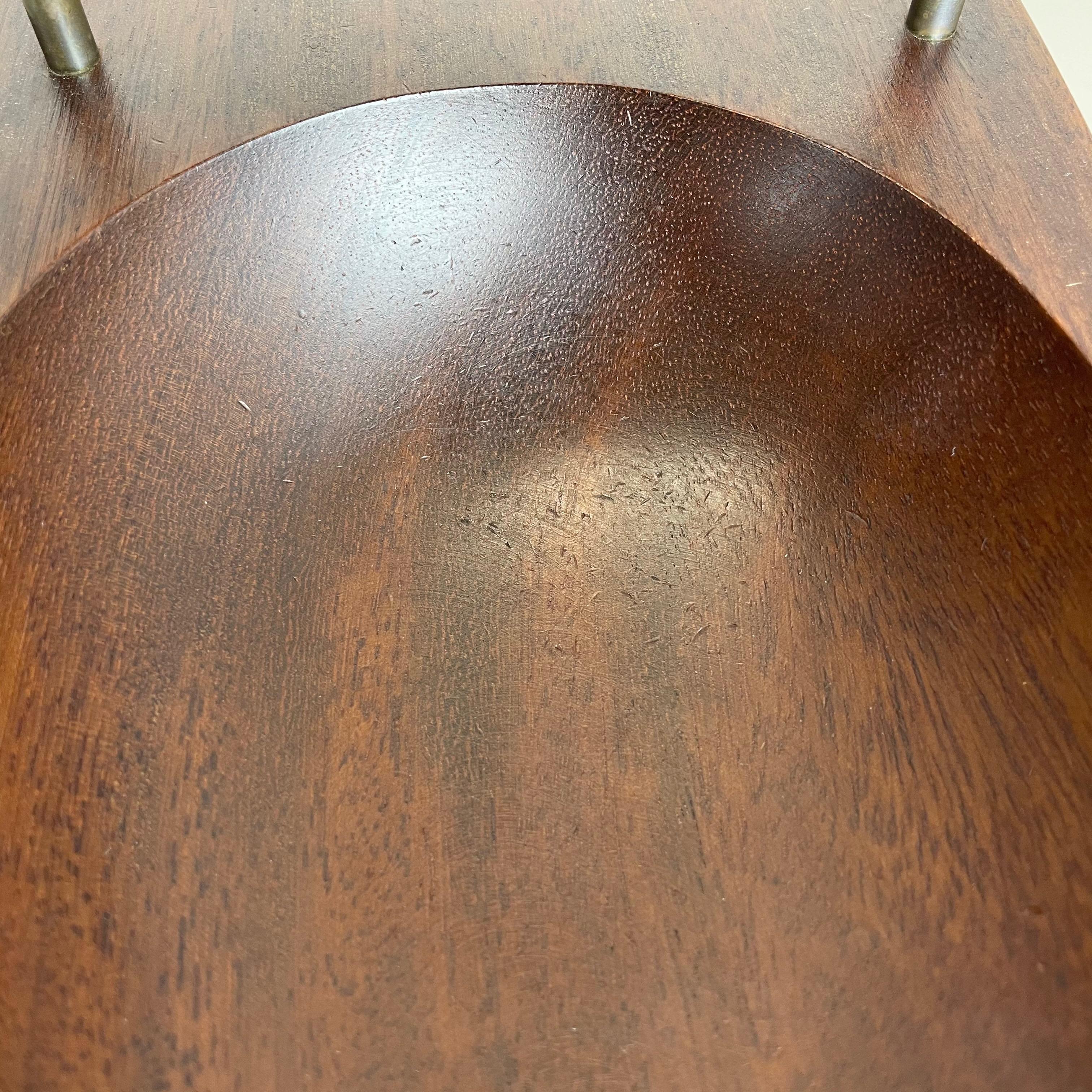 Large Teak Bowl with Brass and Leather Handle by Carl Auböck, Austria, 1950s 10