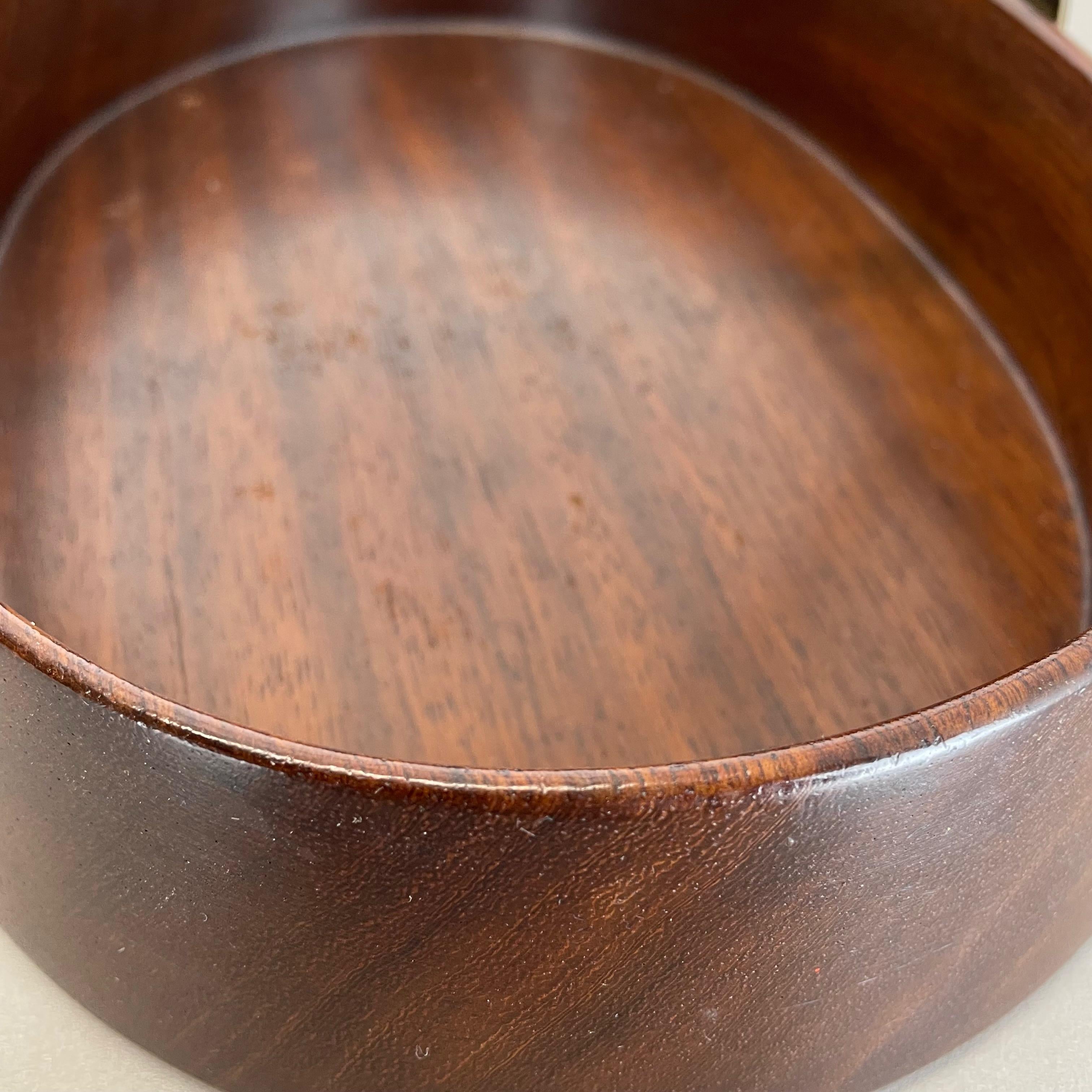 Large Teak Bowl with Brass and Rattan Handle by Carl Auböck, Austria, 1950s 10