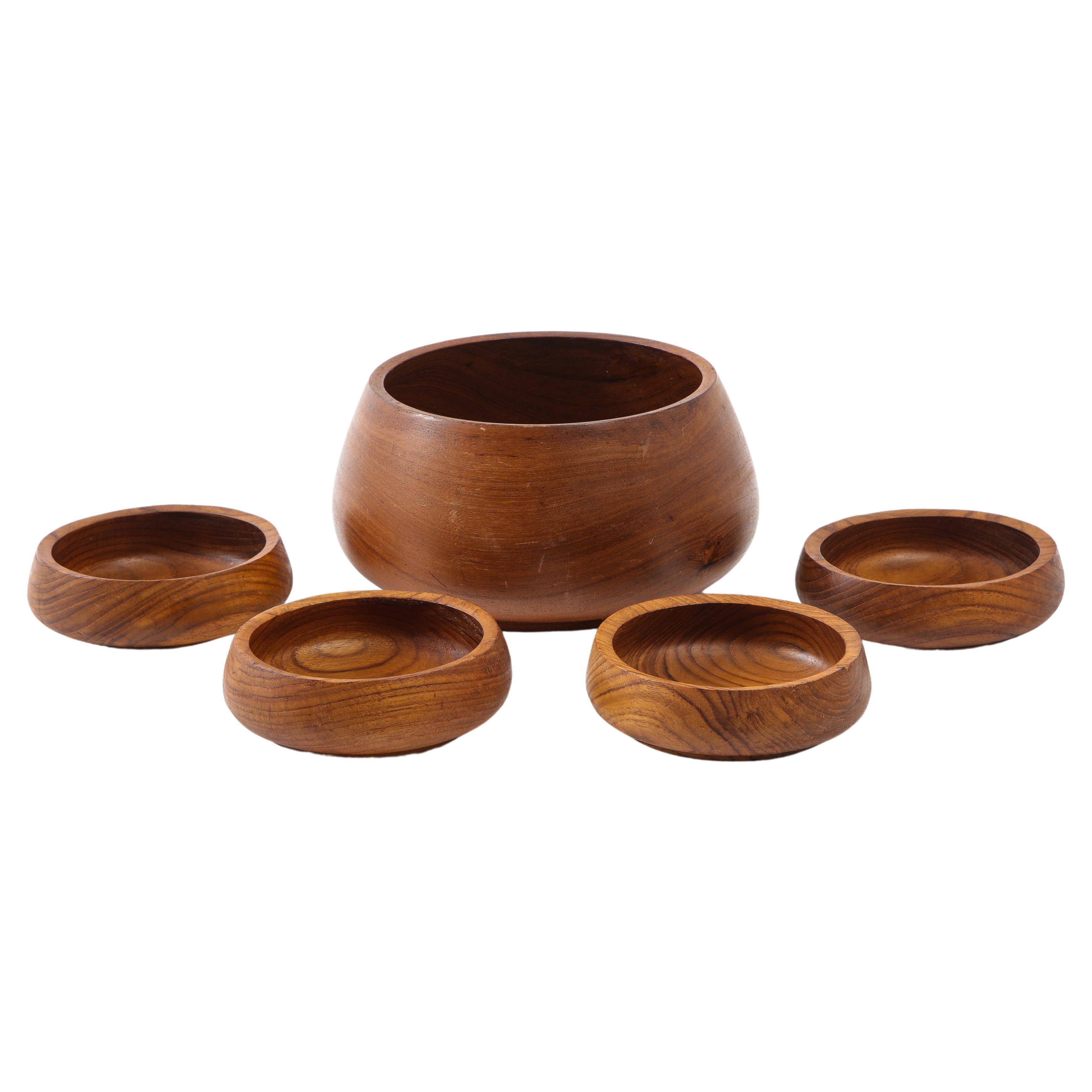 Large Teak Bowl with Four Smaller Ones, Sweden 1960's