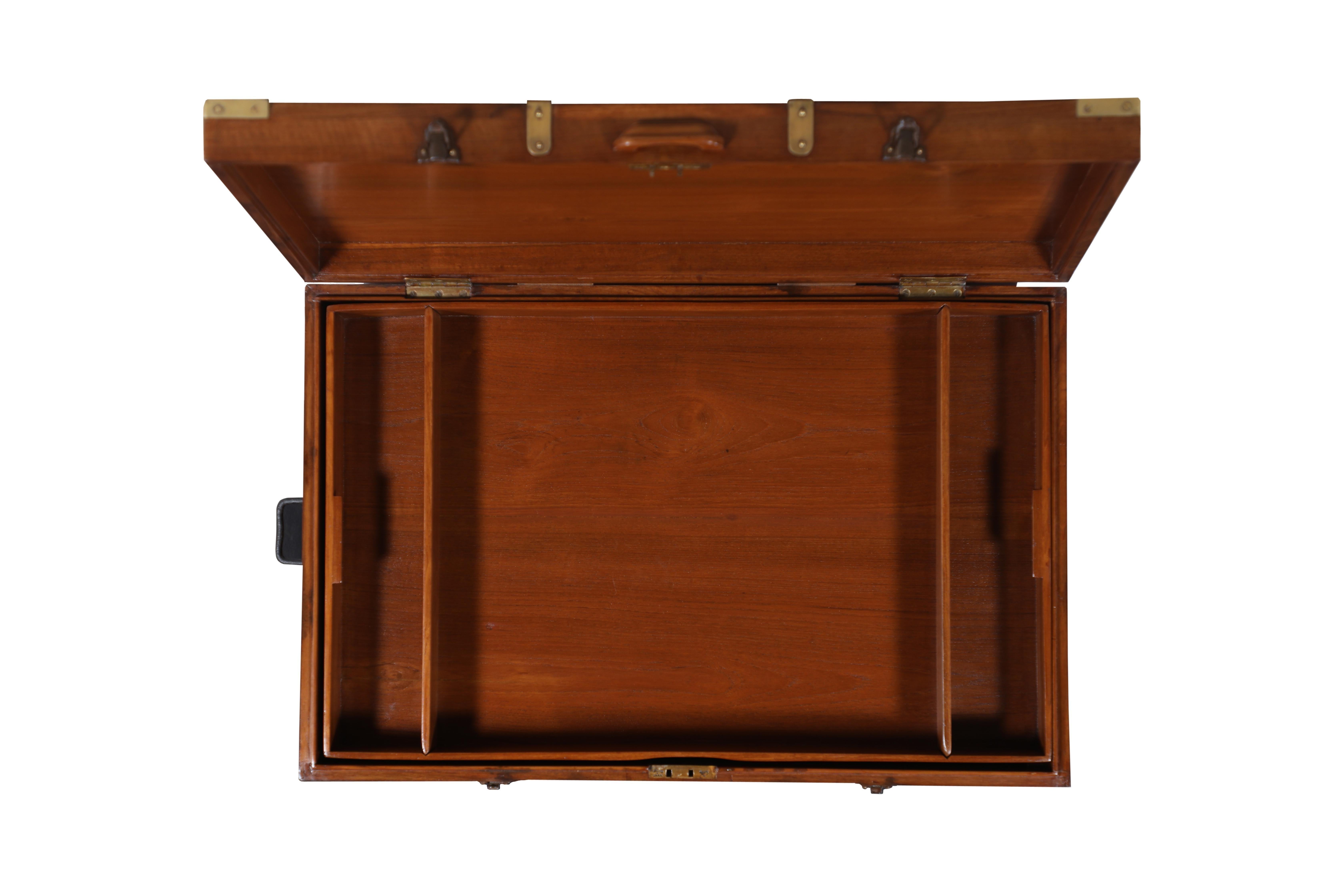 20th Century Large Teak British Campaign Blanket Chest Trunk For Sale
