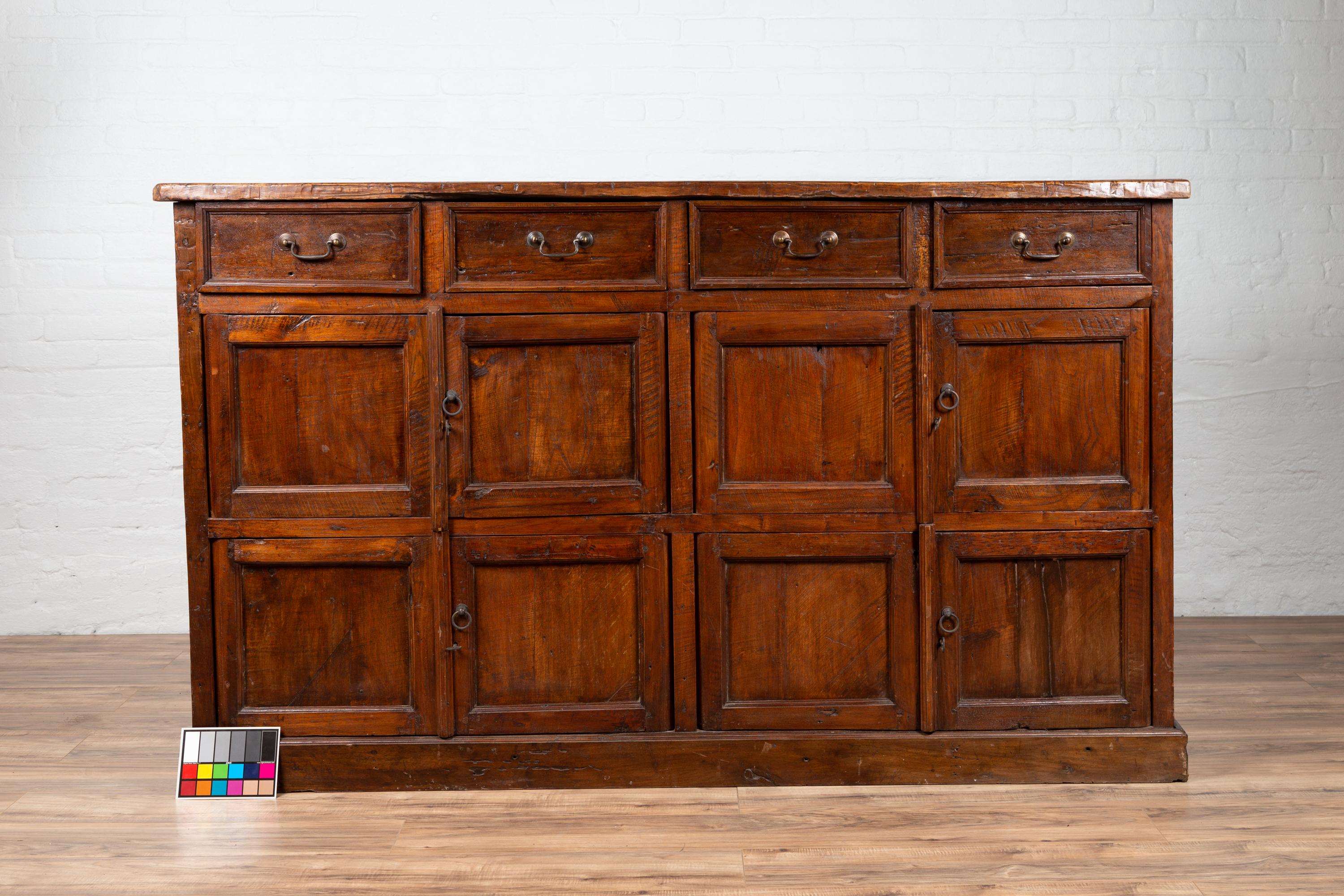 Large Teak Cabinet from Java, with Four Drawers and Four Sets of Double Doors For Sale 14